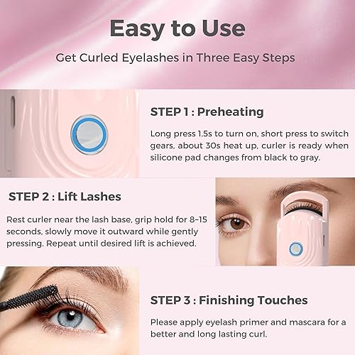 Miniatura 4 de Rizador de pestañas calentado, rizador de pestañas eléctrico, 3 modos de calentamiento, rizador de pestañas portátil recargable, rizador de pestañas