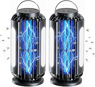 Bug Zapper 2 Pack, Solar Bug Zapper with 3 Solar Charging Panels, IP65 Waterproof Mosquito Zapper, 4200V Mosquito Zapper with LED Light, Outdoor Indoor AUTO ON/Off
