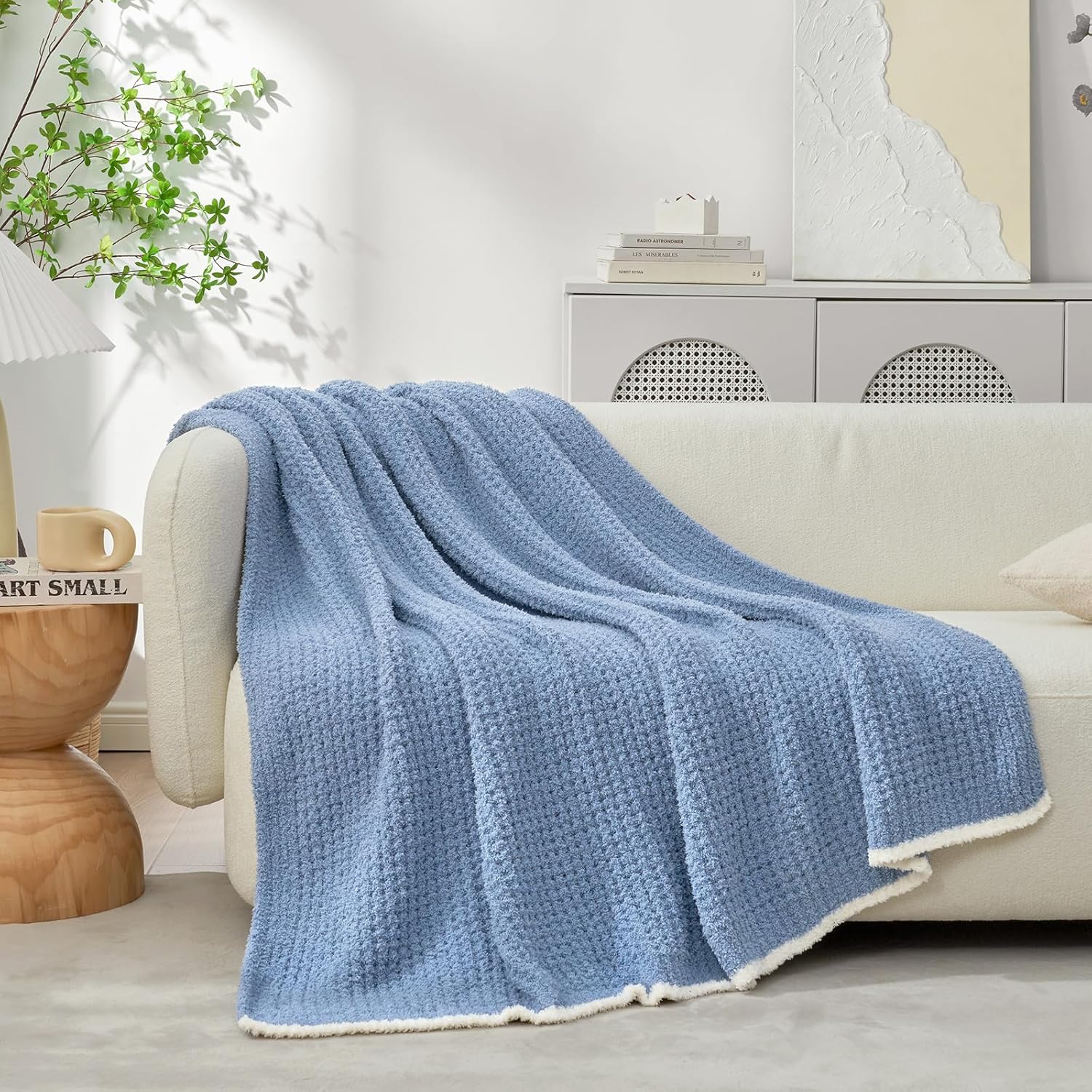 Snuggle Sac Ultra Soft Waffle Throw Blanket for Couch Bed Sofa 50x60 inches, Reversible Blue Blanket Microfiber Fluffy Fuzzy Cozy Knit Throws for Women Mothers Birthday Gifts - Image 7