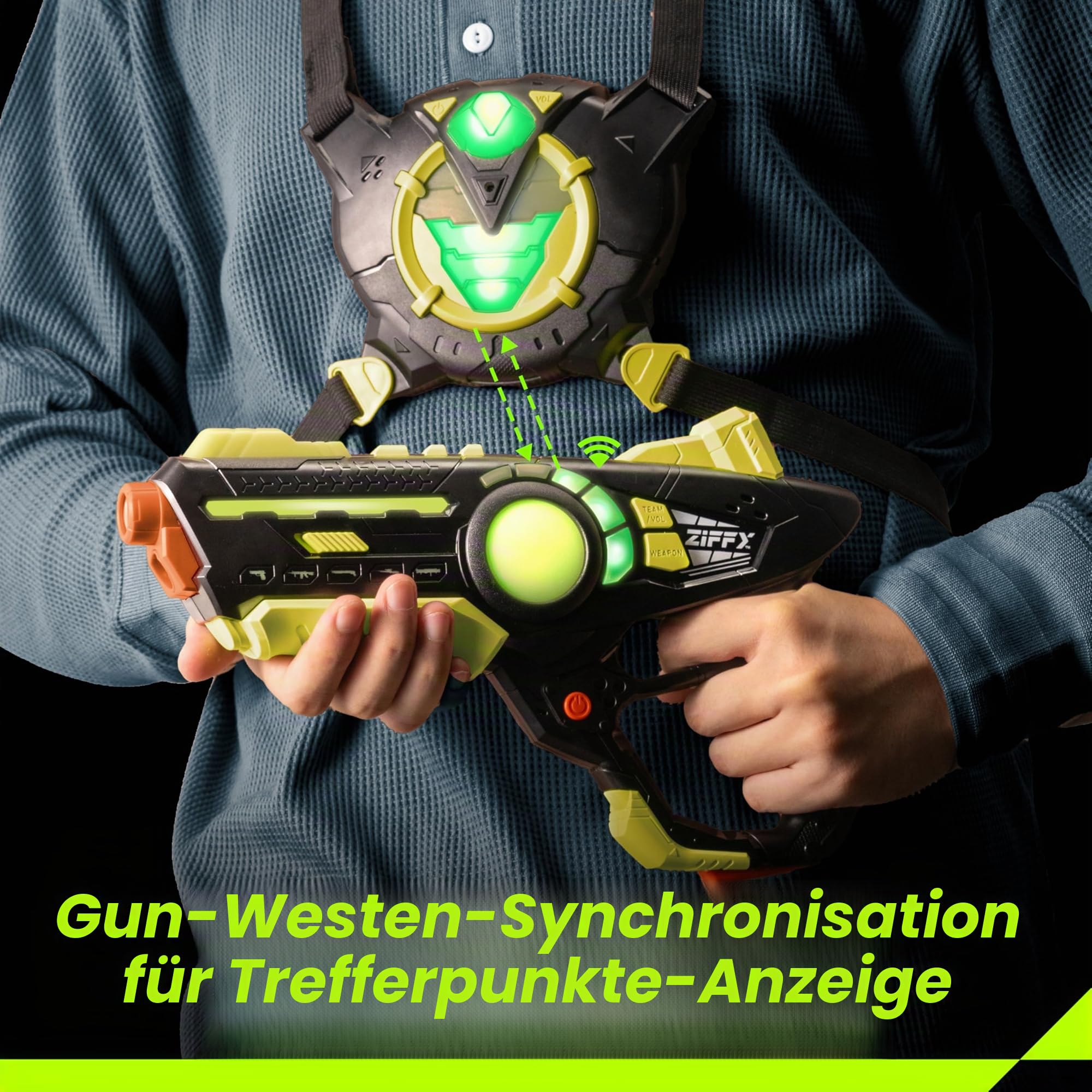 ZIFFY Laser Tag Guns Set mit 4 Westen,Mehrspieler-Lasertag-Schießspiel für Kinder und Erwachsene,Familienspiele für drinnen und draußen,Gruppenaktivität, Geburtstagsgeschenk für Jungen ab 8 Jahren