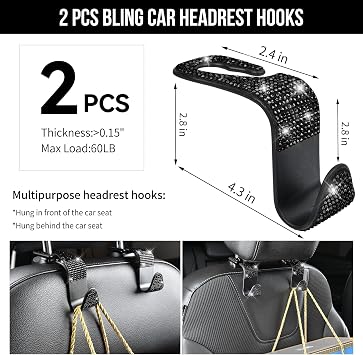 CAR PASS 23 PCS Bling Diamond Car Accessories Set for Women, Leather Seat Covers Full Set Floor Mats Steering Wheel Cover, Coasters Seat Belt Covers Phone Holder Universal Fit Car SUV Truck Van Black