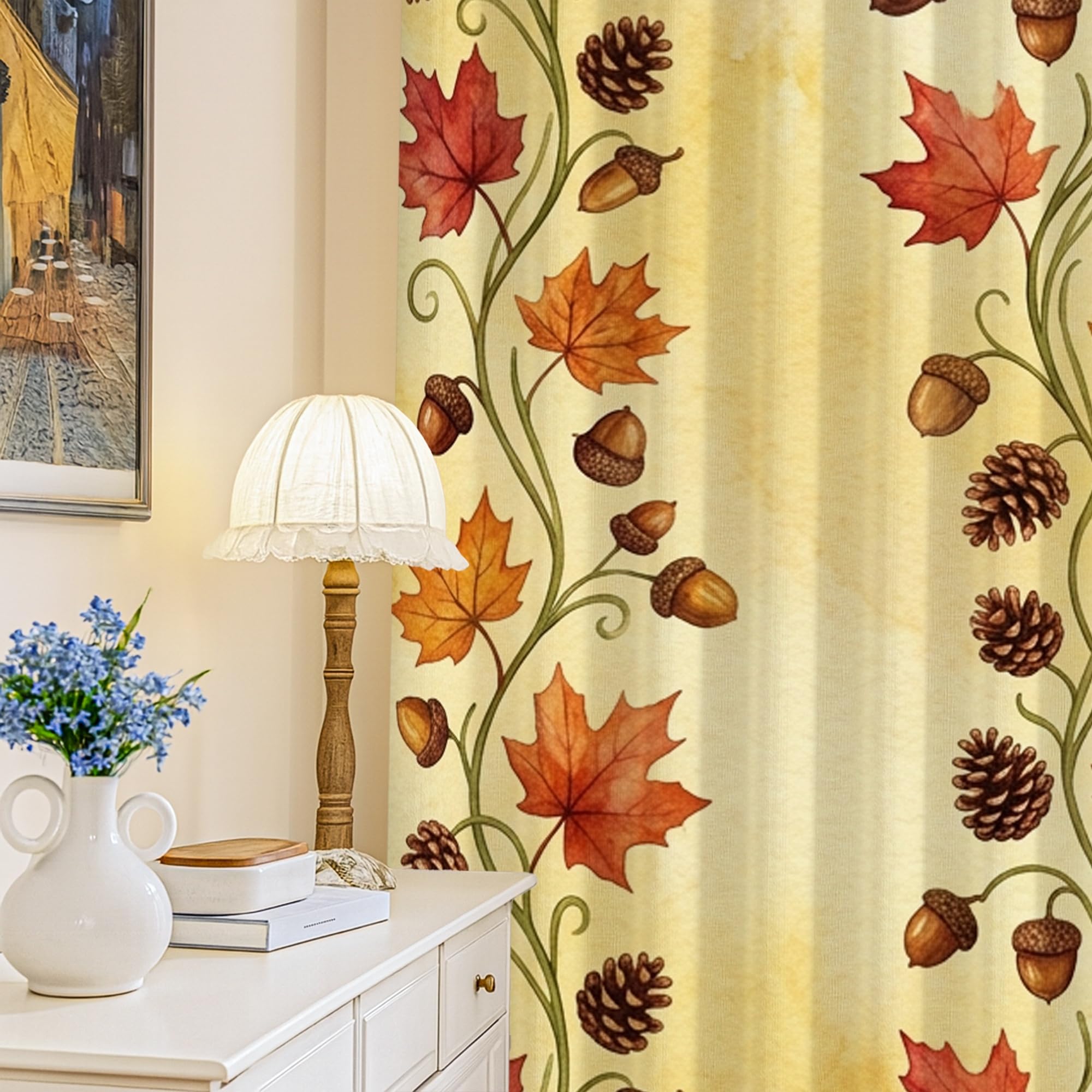 Rideaux occultants orange automne 132x213cm à motif feuille d'érable pour salon