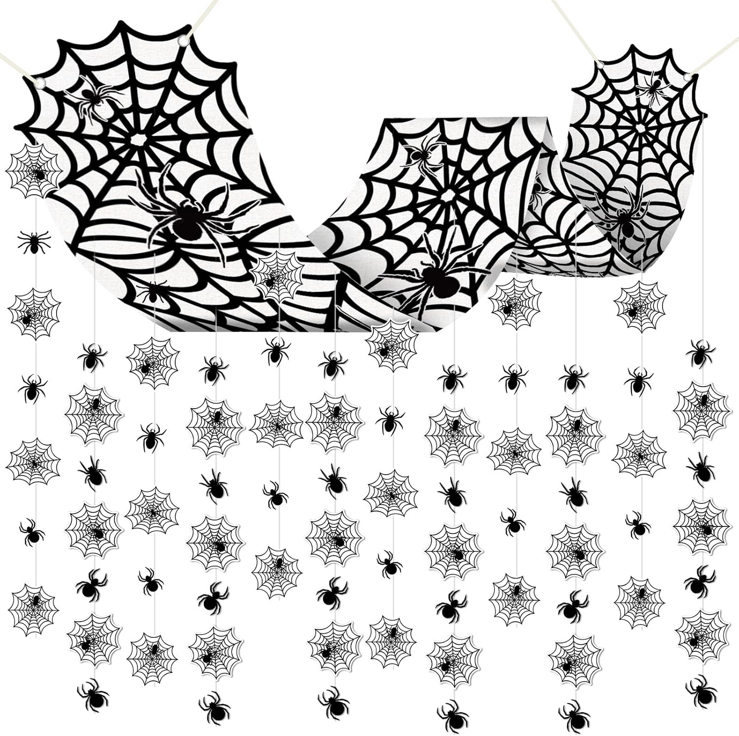 Halloween Black Spider Hanging Ceiling Decorations Spider Web Ceiling Decors Hanging Banner with Scary Cobweb Spiders Paper Garlands for Haunted House Zombie Party Decor Trunk Or Treat Celebrations