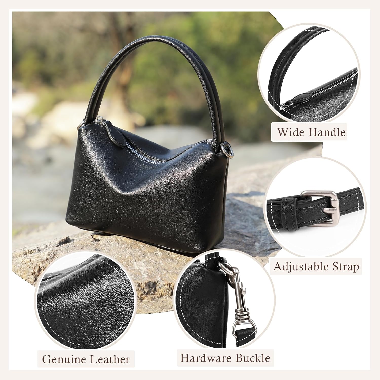 Genuine Leather Shoulder Bag, Crossbody Bags for Women, Top Handle Handbag, Small Hobo Purse with Detachable Strap - Image 3