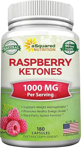 aSquared Nutrition Cetonas naturales de frambuesa 1000mg-180 cápsulas de suplemento de pérdida de peso, máxima fuerza más píldoras de dieta supresor