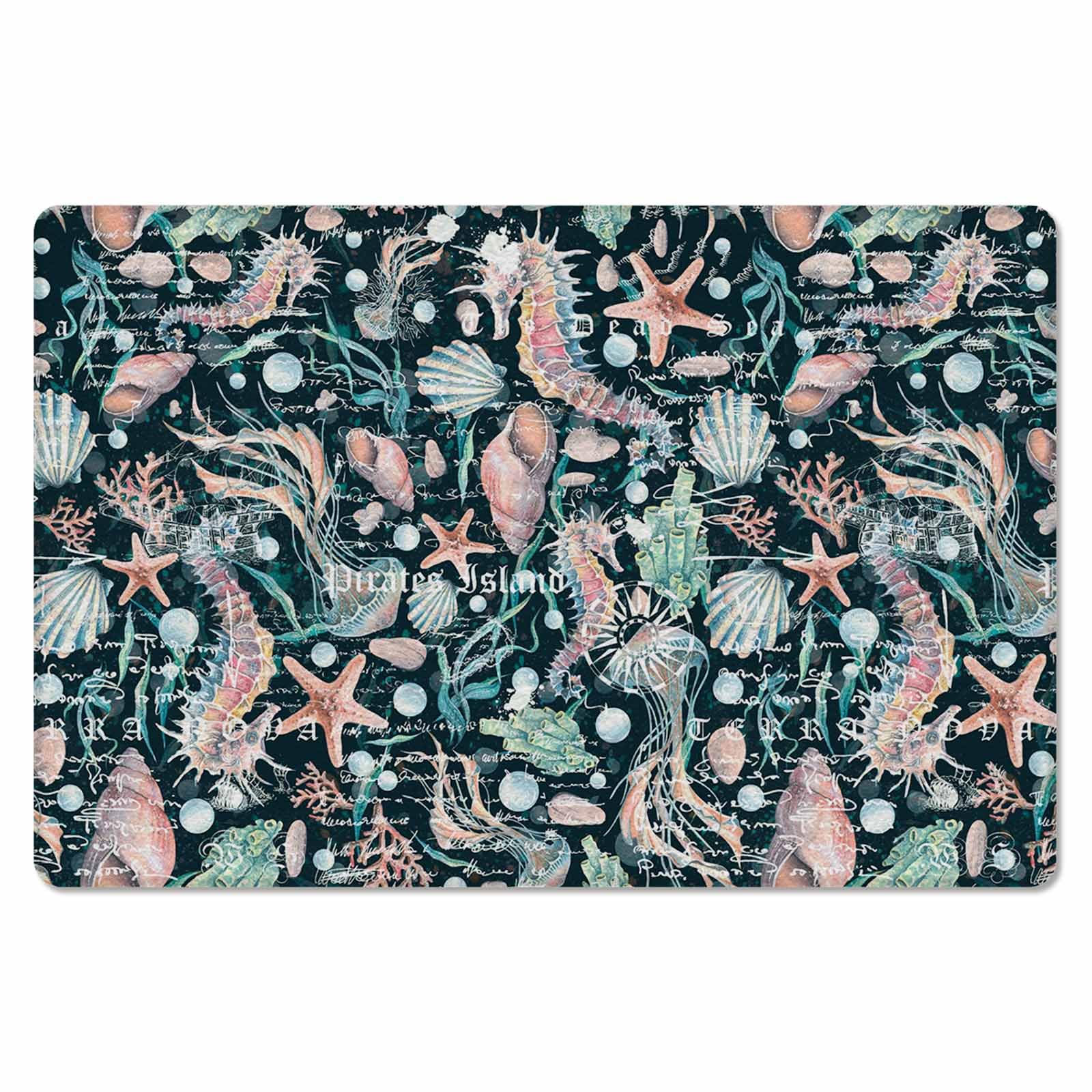 Nautical Antifatigue Kitchen Bath Door Mat Cushioned Runner Rug,Washable Welcome Floor Sink Mat,Waterproof & Non-Slip Standing Doormat for Kitchen,Retro Coastal Starfish Seaweed Shells Summer 20