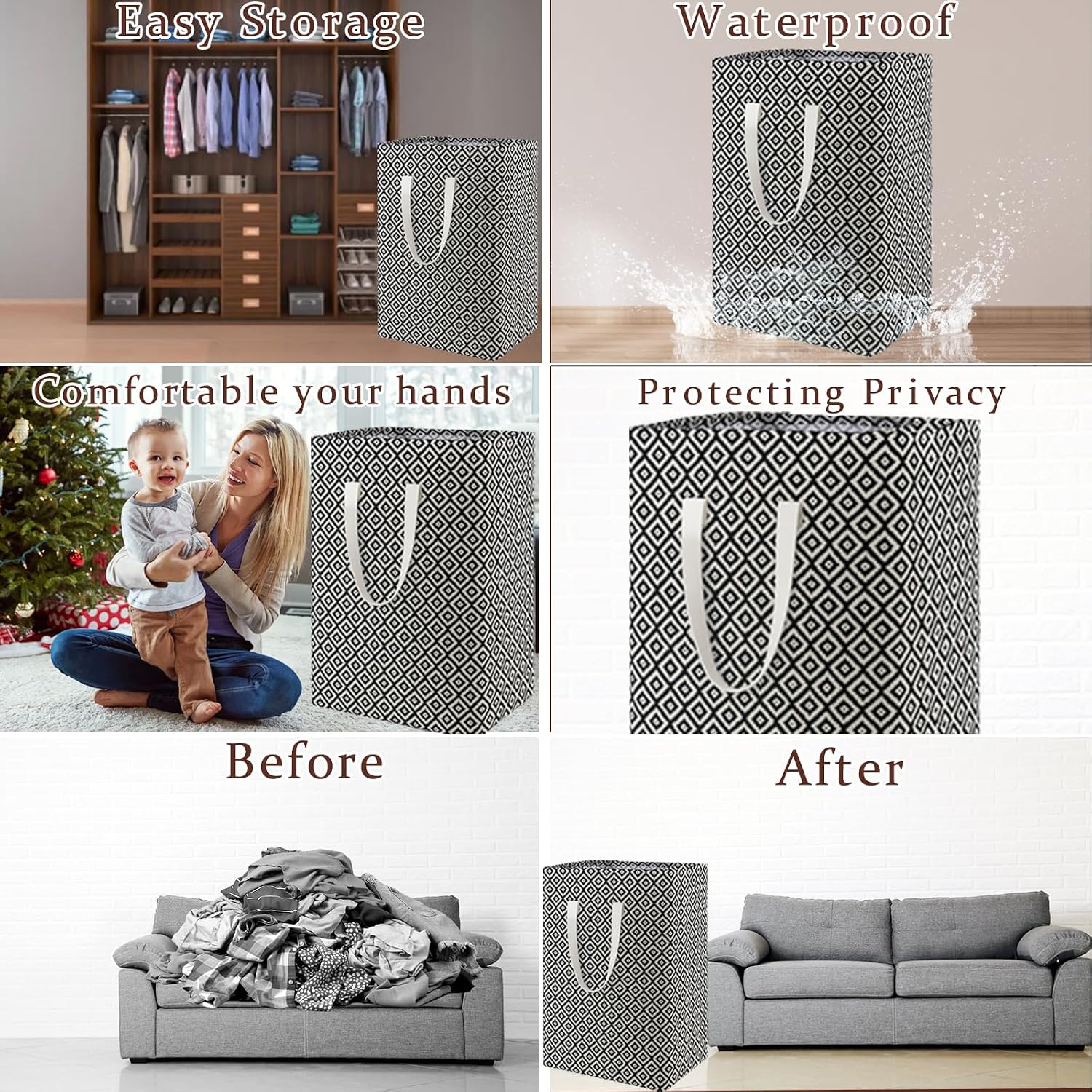 Waterproof Laundry Hamper Collapsible Laundry Basket Leather Handle Laundry Bag Large Clothes Storage Toy Organization for Bathroom Bedroom Laundryroom College Dorms (Pop-Up Laundry Hampers-004)
