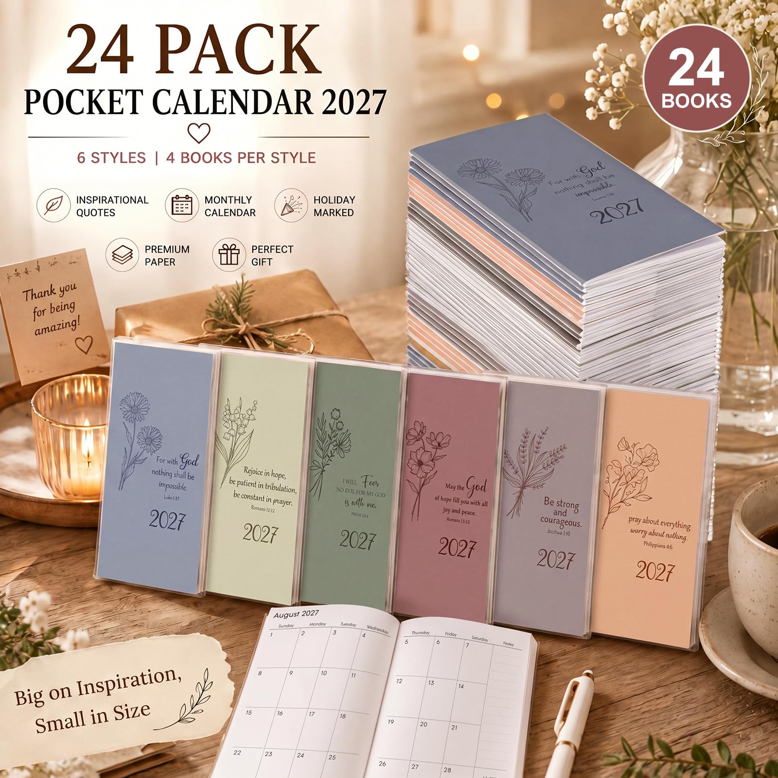 ReliThick 24 calendari tascabili per il 2027, idea regalo per Natale, colleghi, dipendenti, ispirazione, apprezzamento, borsa, agenda mensile, piccolo calendario tascabile, diari, blocco note (bibbia