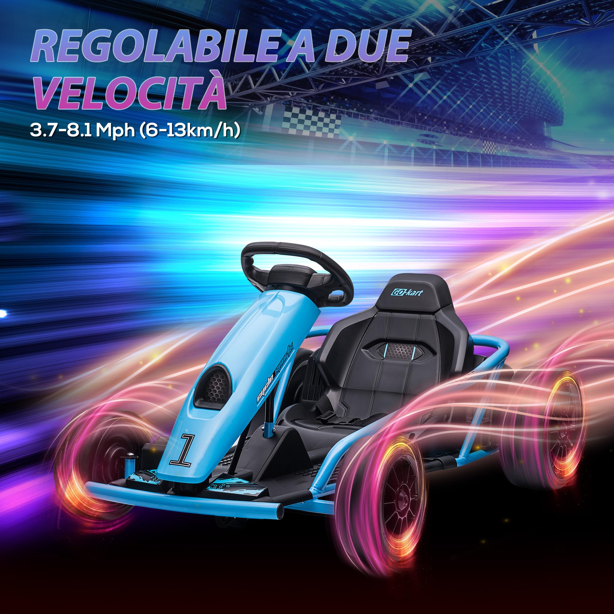 HOMCOM Go Kart Elettrico per Bambini 8-12 Anni 24V 6-13km/h Blu e Nero