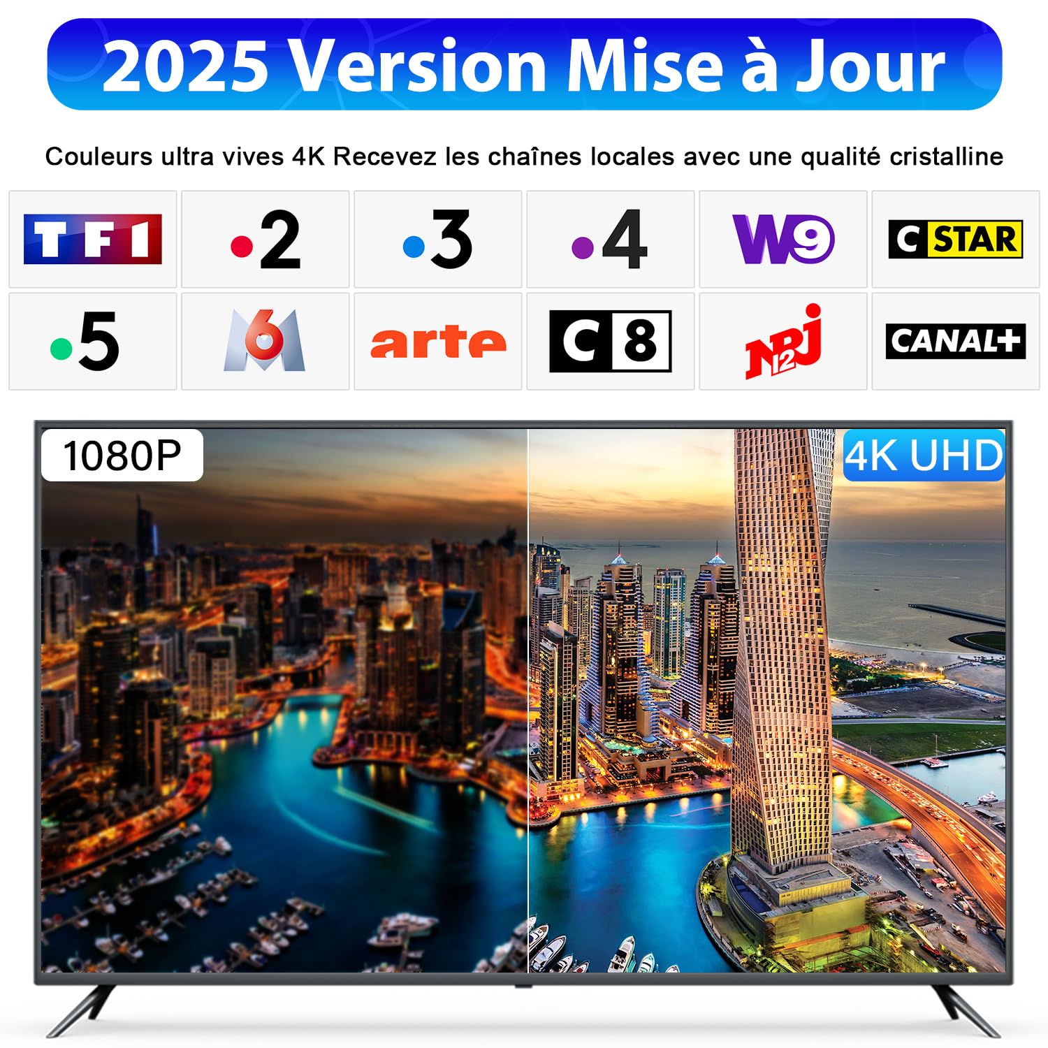 Antenne TV Exterieure avec Amplificateur de Signal Intelligent, Antenne TV Exterieure Puissante Omnidirectionnelle Terrestre TNT HD DVB-T/T2 pour Camping Car, Caravane, Fourgon, Camion, Bateau, Noir