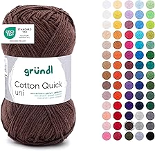 Gründl Quick Plain Cotton Wool, Thin Wool for Crocheting, Knitting Yarn, Crochet Yarn, Shiny and Skin Friendly, 100% Cotton, 1 Ball, 50 g / 125 m, 3-4 Needle Size, Chocolate