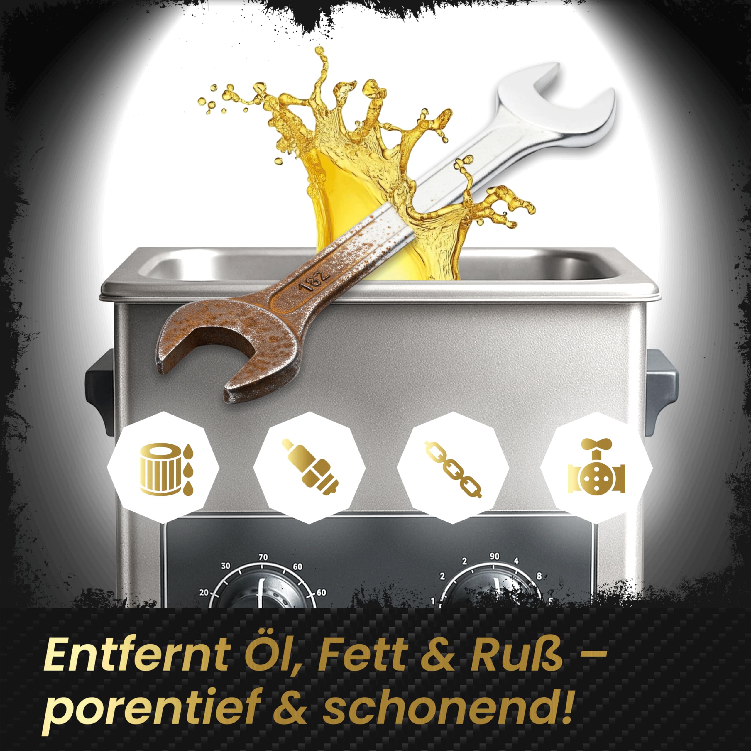 Treufix Ultraschallreiniger Konzentrat Werkstatt 5L | für Vergaser, Einspritzdüsen, Motorenteile – stark gegen Öl, Fett, Ruß – materialschonend & effektiv – Made in DE