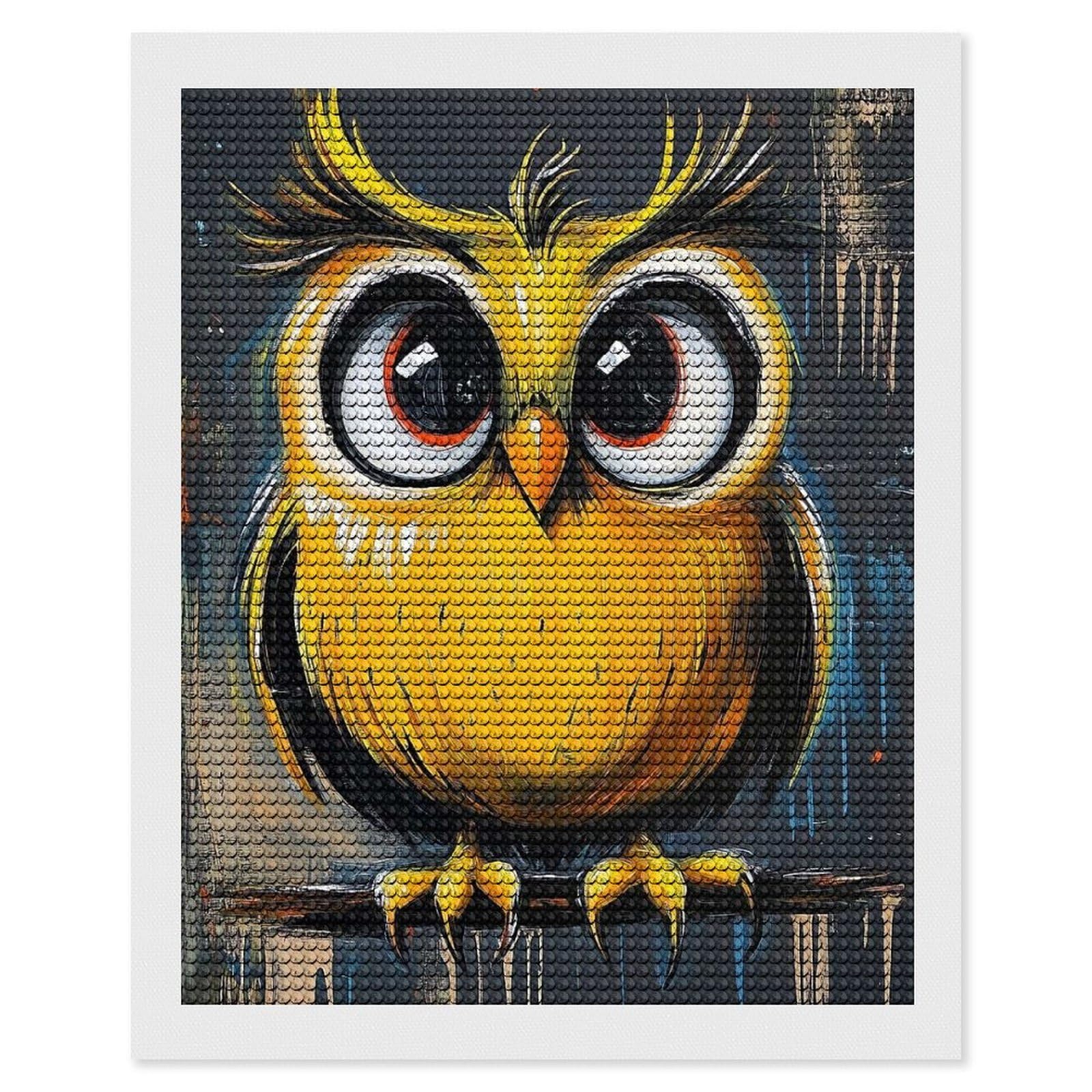 Junmoney Cute Yellow Owl Painting Diamond Painting Canvas Set 16"x20", Full Kit Included, Calming Craft to Unwind, Farmhouse Decor, Christmas Gift