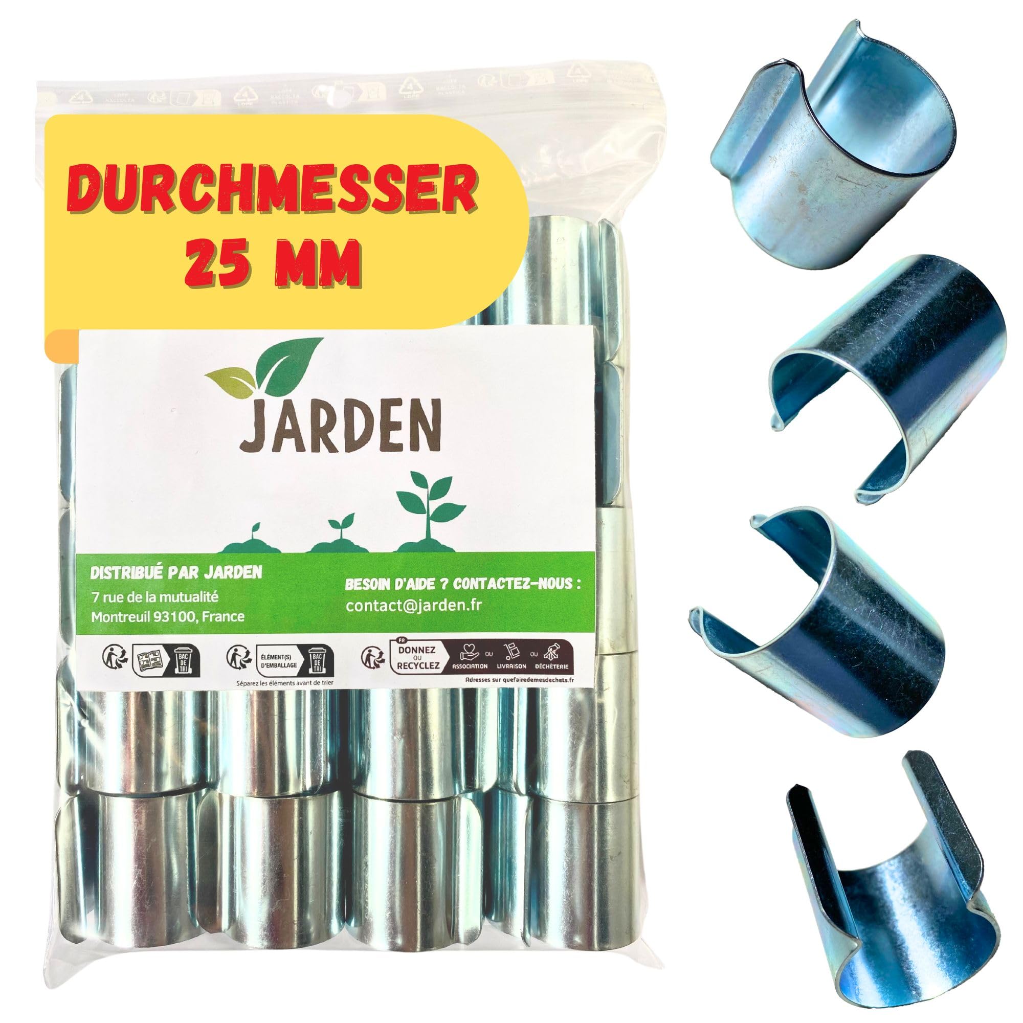 JARDEN© Set mit 40 Gewächshaus Klammern 25mm - Verzinkte Clips für Gewächshäuser - Metallklammern für Folien, Zubehör Gewächshaus - Sturmsichere Befestigung