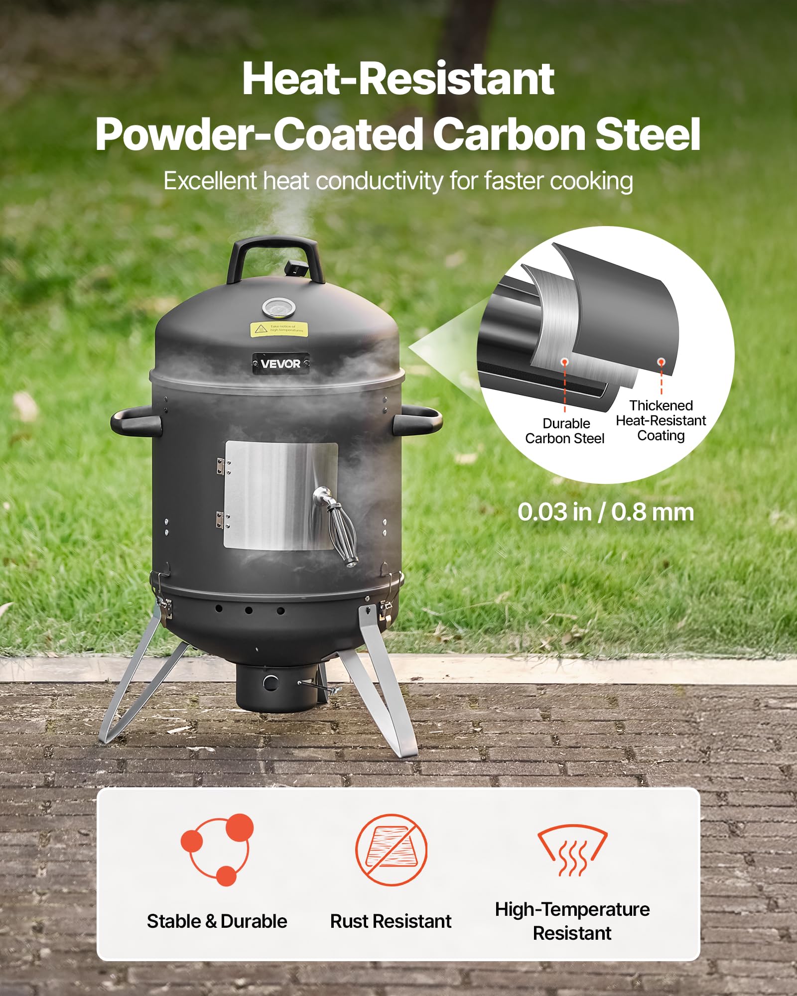 VEVOR Räuchertonne, 40 cm vertikaler Holzkohlegrill, beschichteter Stahlgrill mit 2 Grillrosten, Thermometer, Lüftungsöffnungen & herausnehmbarer Ascheschale, BBQ Räucherofen für Grillpartys
