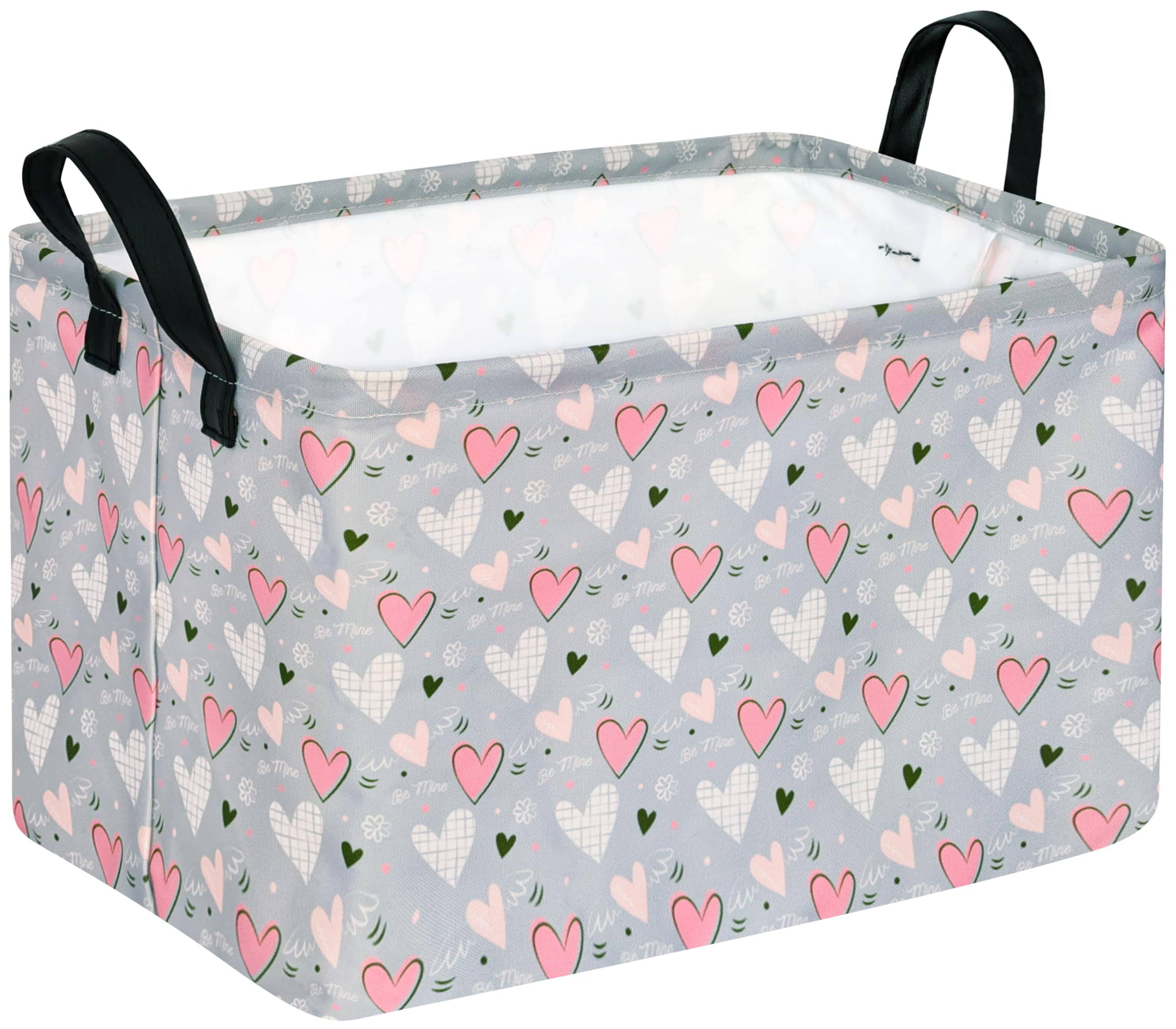 VAIVUSTO Rec Heart Print Box Hamper Storage Basket Collapsible Organizer Bin Gift Shelf Baskets for Home and Kitchen Storage
