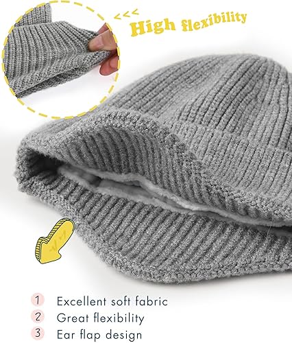 Miniatura 2 de Gorro de invierno para bebé, cálido forro polar, gorro de punto para niños con orejera, gorro de punto con pompón para recién nacidos, para niñas y
