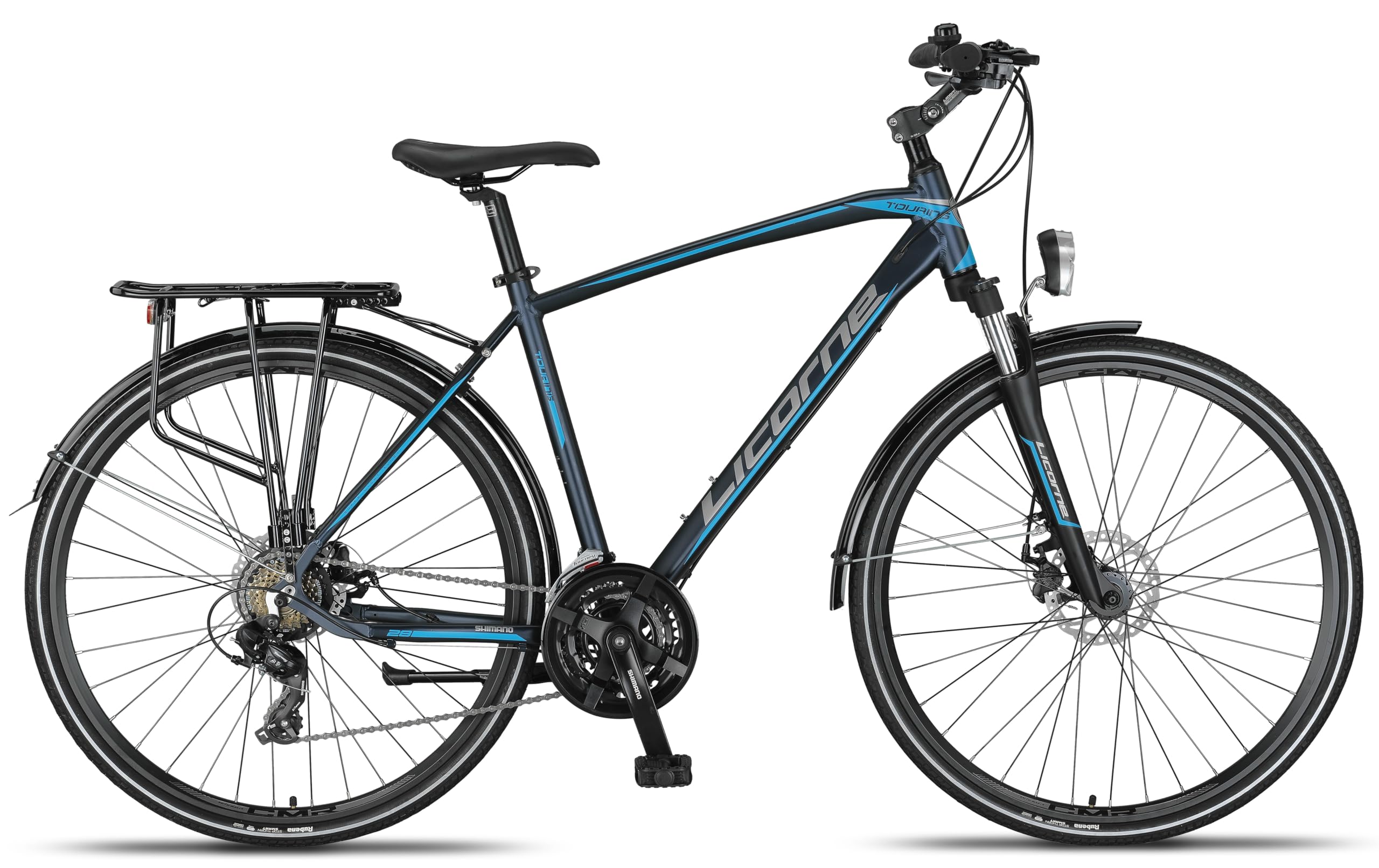 Licorne Bike Vélo de trekking 28 pouces, avec frein à disque en aluminium, 21 vitesses - VTT - Vélo cross(pour homme, bleu marine)