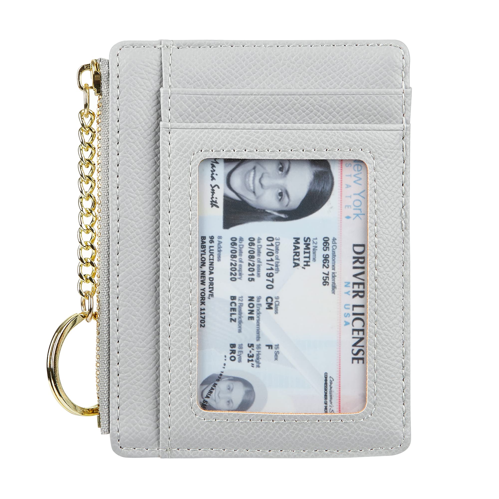 Women's Slim Minimalist Card Holder Coin Changes Purse Keychain Front Pocket Wallet With ID Window