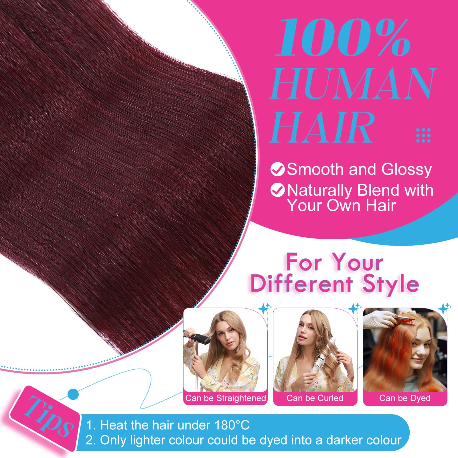 Elailite Hair Bundles Weave Real Human Hair Extensions Straight 1 Bundle 100g - #99J Red Wine - 16 Inch, #99J Wine Red - Image 4