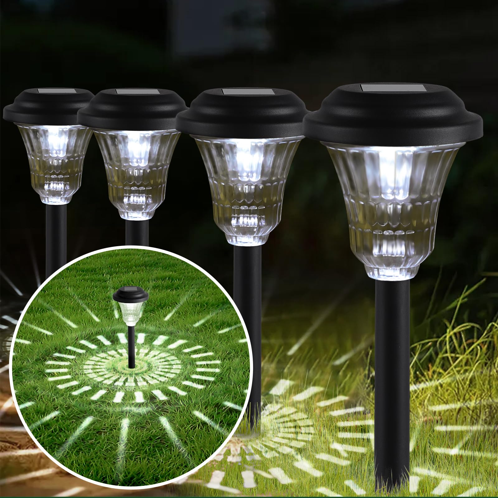 Opard Solar Lights Outdoor Garden, 8 Pack Pathway Lighting Waterproof, Auto On/Off Outside Lights for Garden, Patio, Yard, Walkway, Lawn
