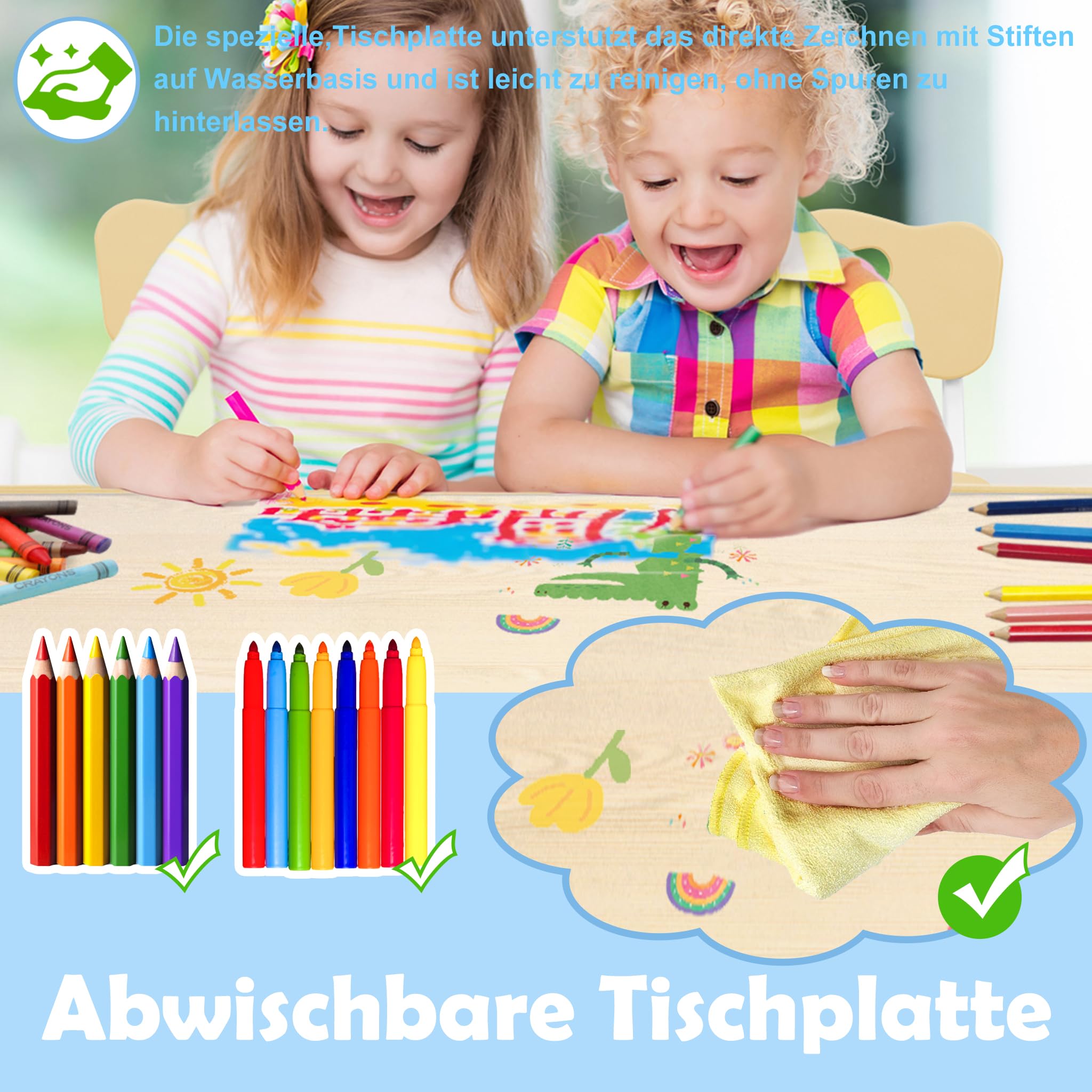 UISEBRT Table pour enfant avec 4 chaises, ensemble de sièges réglables en hauteur, pour enfants à partir de 2 ans, set de table en plastique, meubles pour maternelle et chambre d'enfant (couleur bois