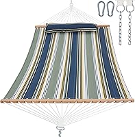 Vista 9 de Hamaca para 2 personas de 12 pies para exterior, hamaca doble de tela acolchada al aire libre con barra separadora, almohada grande removible