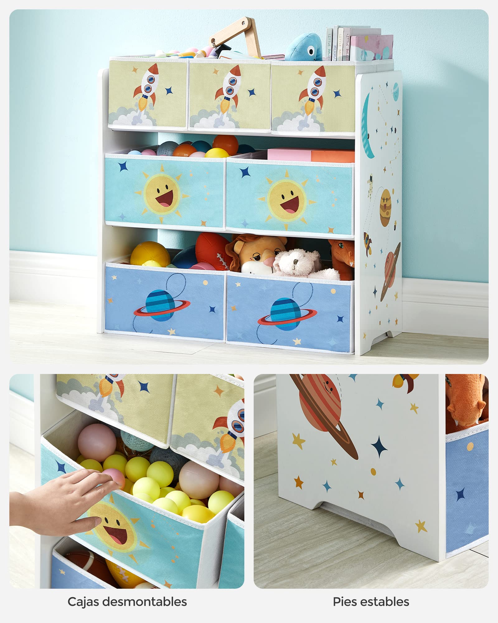 SONGMICS Estantería de habitación Infantil con 7 Cajas de Almacenamiento de Tela no Tejida, estantería para niños, Organizador de Juguetes, 29,5 x 62,5 x 60 cm, Color Blanco GKR034W01