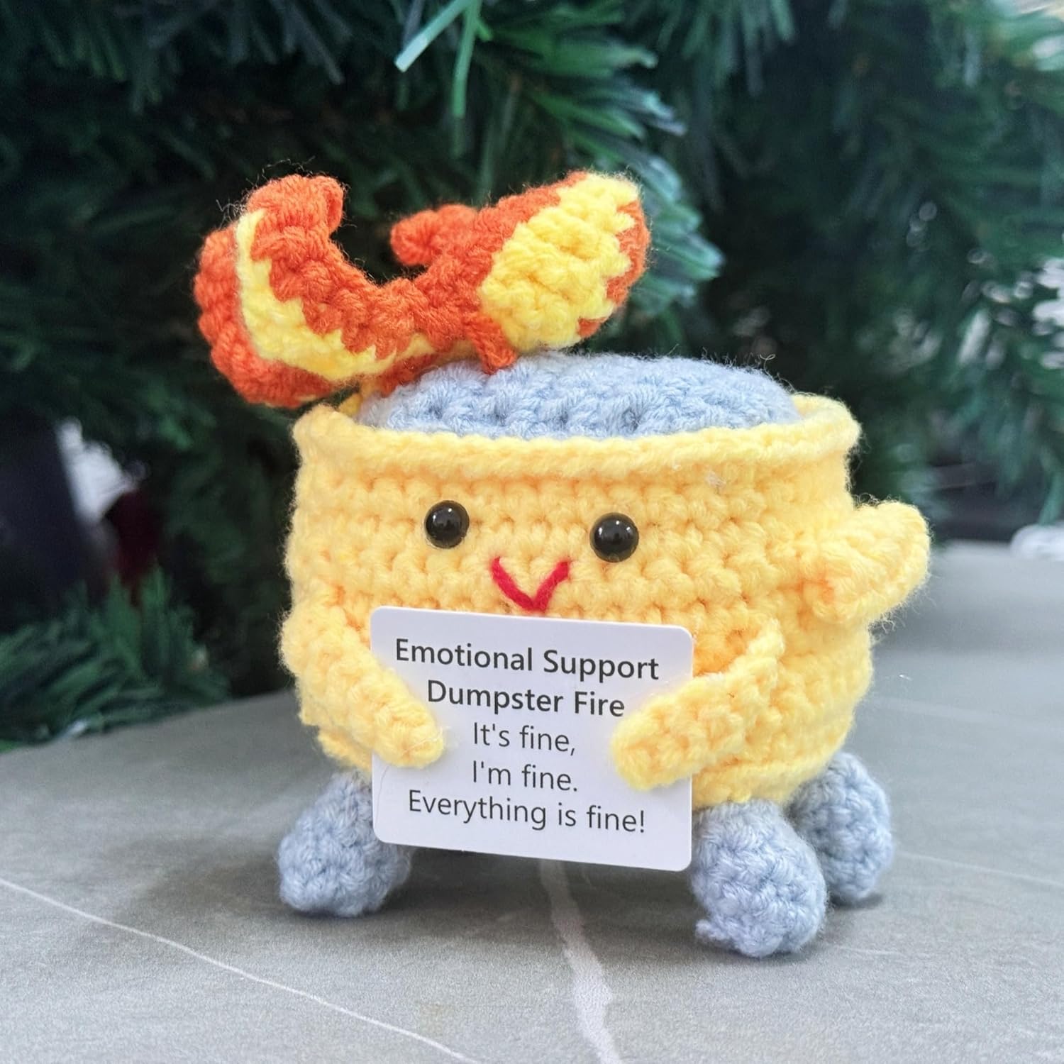 RovyFota Easter décor Emotional Support Crochet Dumpster Fire with Positive Card Cute Room Decor Knitted Toys Funny Crochet Support Buddies Gifts for Friends (Yellow)