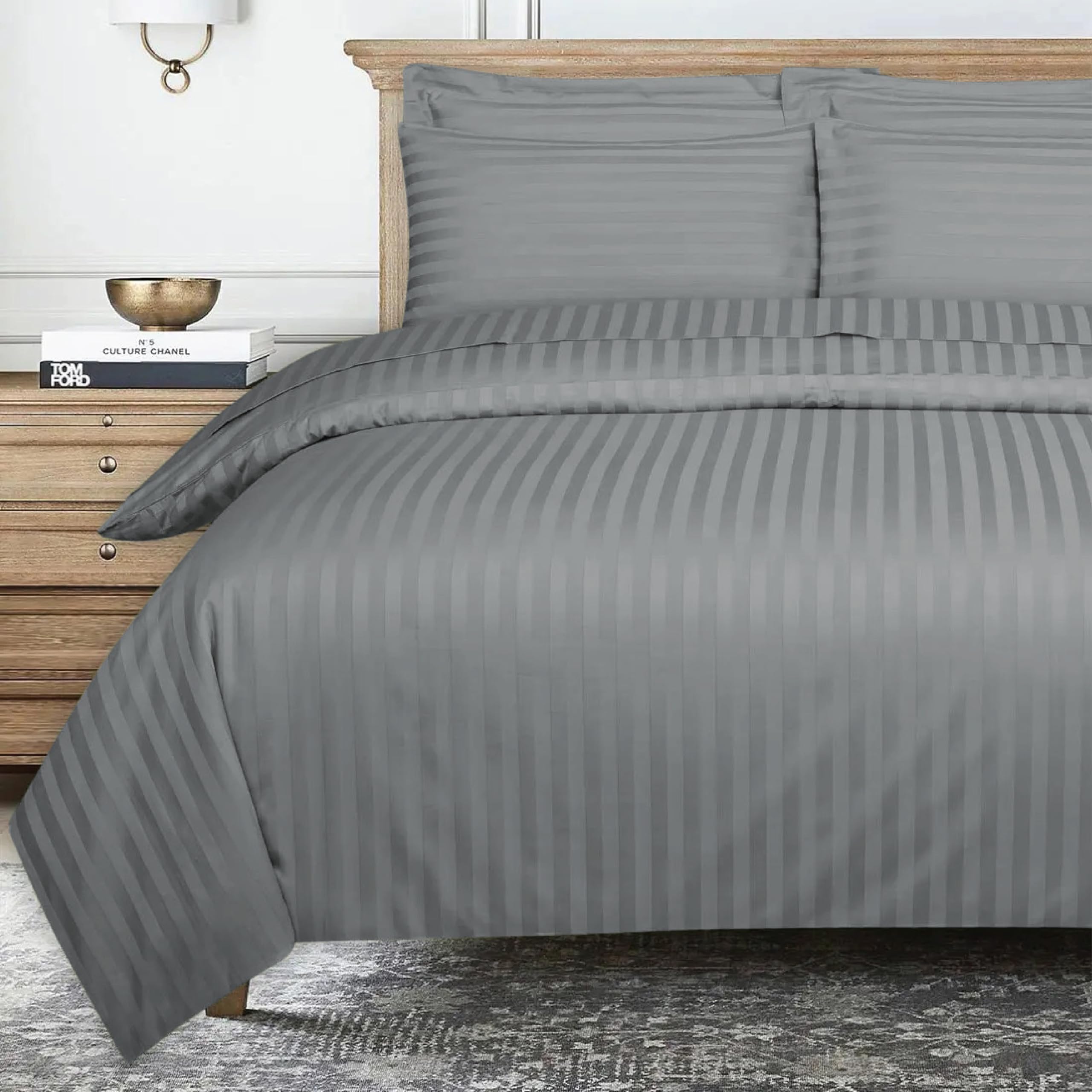 Ev Dekor® Single Duvet Cover Set Hotel Quality Stripes Satin Bedding Single Bed Set including 1 Pillowcase - Image 3
