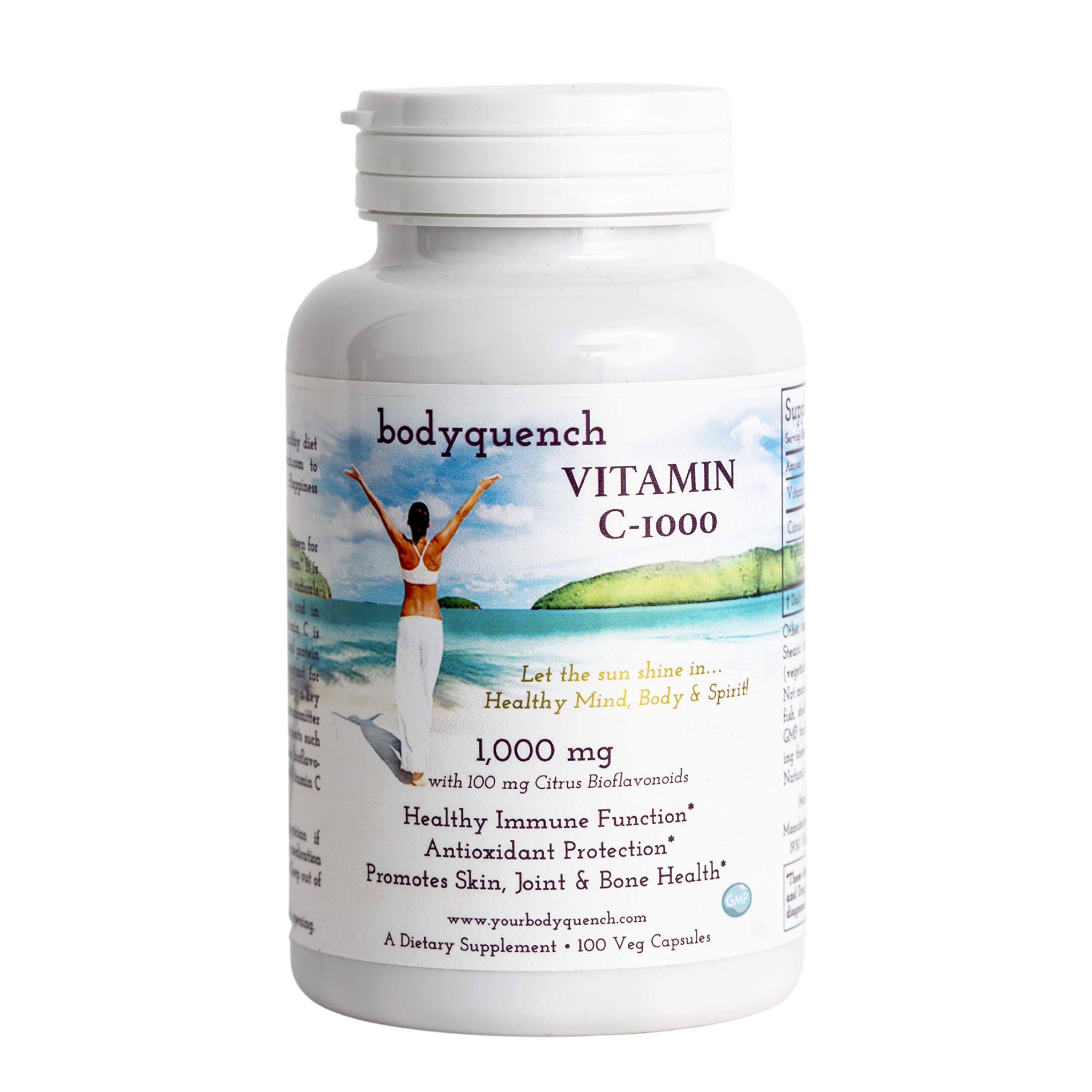 bodyquench Vitamin C - 1000 with Citrus Bioflavonoid Complex, Promotes Immune Function & Collagen Production for Skin, Bone & Joint Health,1000 mg per Serving – 100 Vcaps