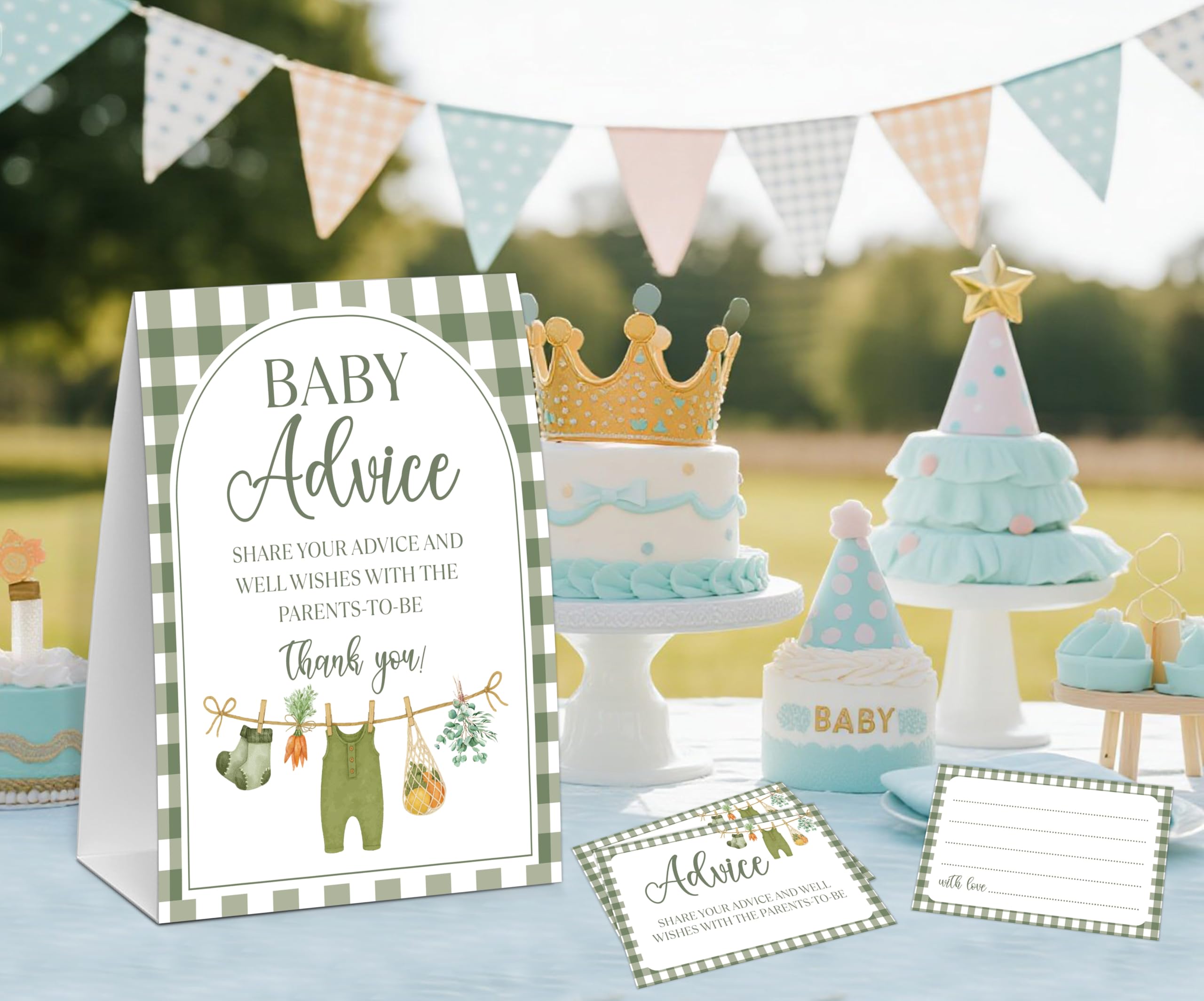Porady dla rodziców na baby shower, gra na baby shower, zawiera jeden znak 5 × 7 i 50 kart z poradami, artykuły dekoracyjne na targu rolników ujawnienie płci - FH06