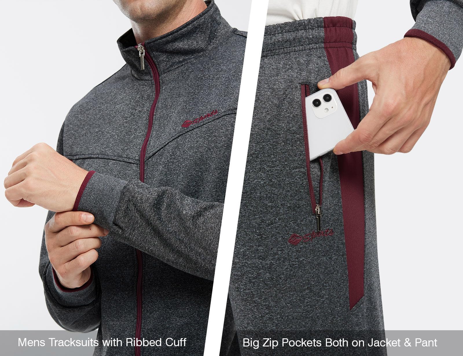 TBMPOY Tuta da allenamento da uomo, per uomo, set da 2 pezzi, casual, atletico, jogging, caldo, con chiusura lampo