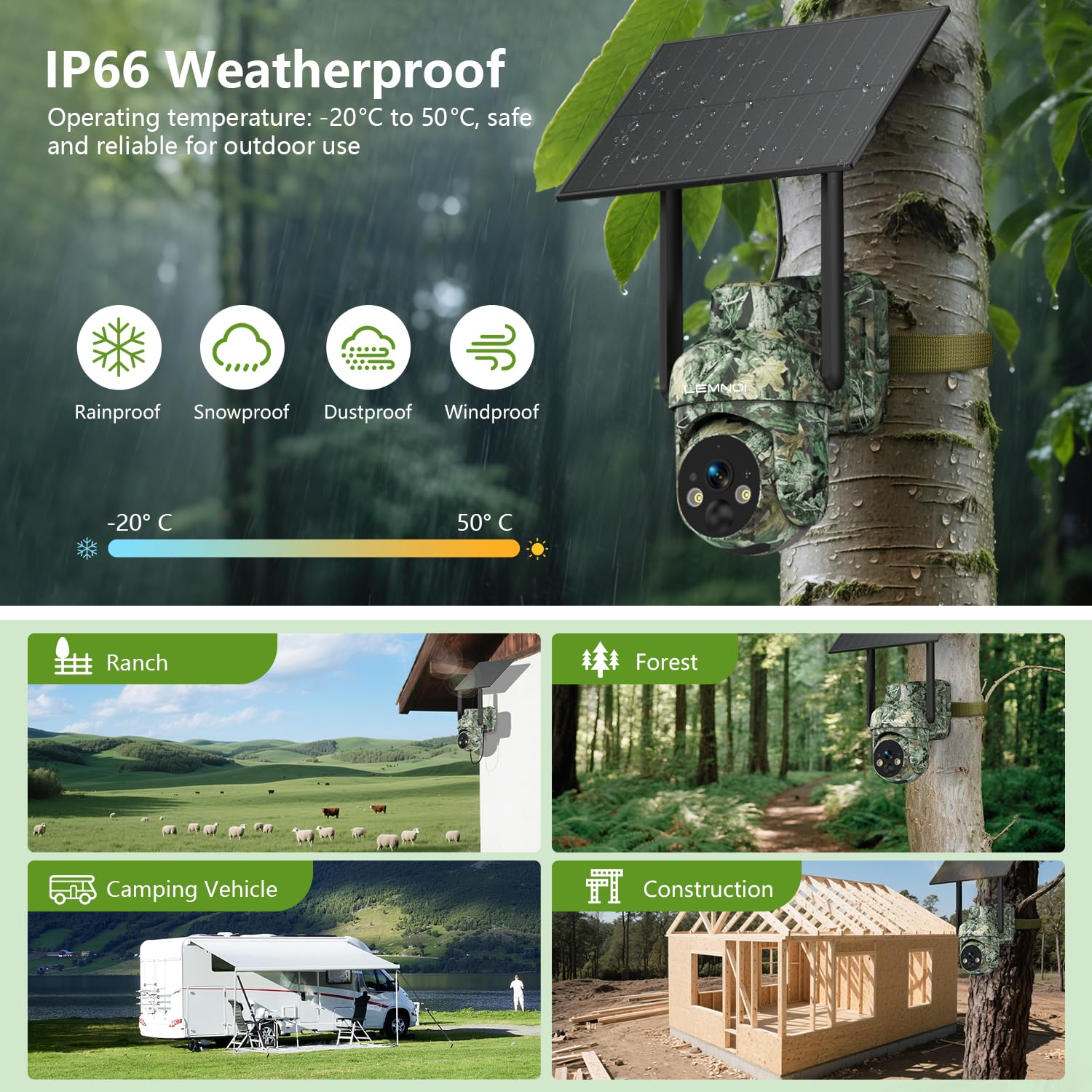 LEMNOI 4G Cámara Vigilancia Exterior Solar, Tarjeta SIM Incorporada, Sin WiFi, Cámara Fototrampeo 4G con 2K Visión Nocturna, Detección de Movimiento, PTZ 360°, Audio Bidireccional, IP66 (1 Pieza)