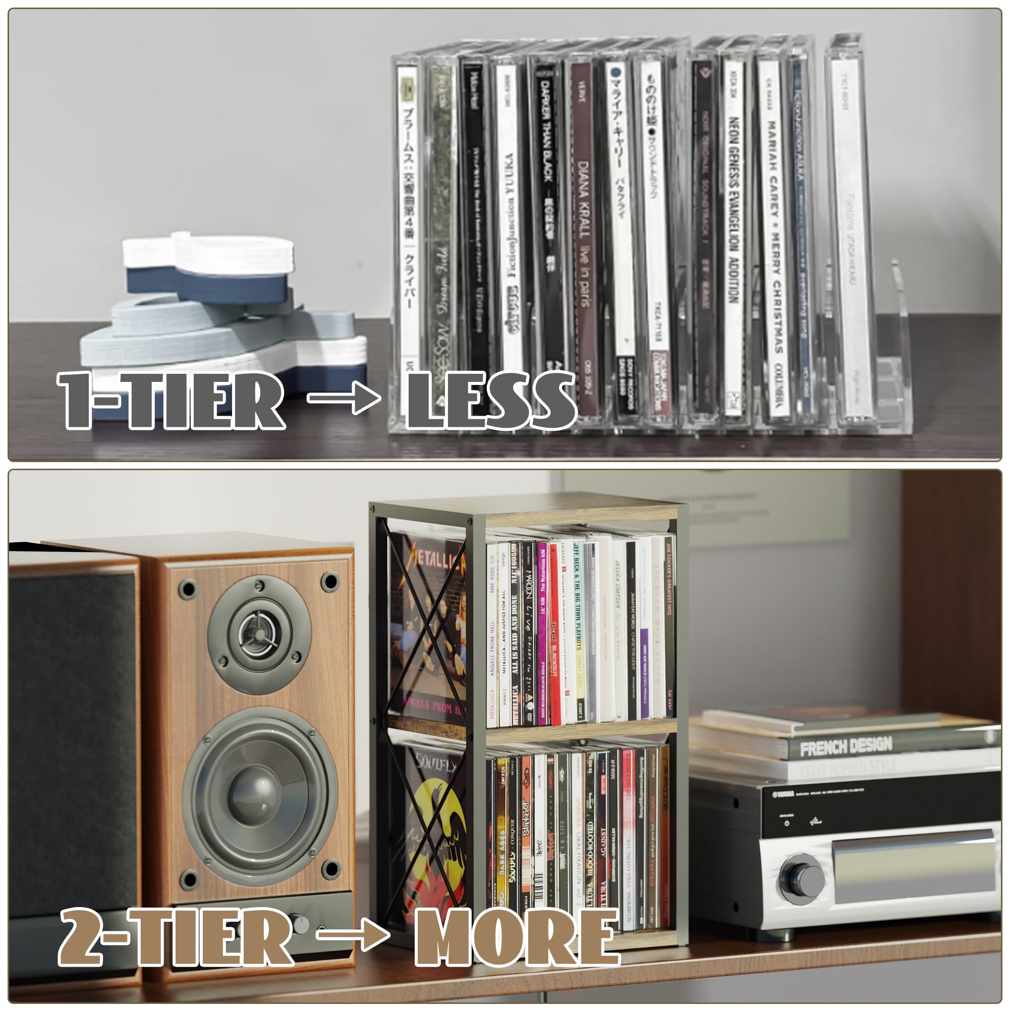 Amazon.co.jp: Alyoen 2段CDホルダーオーガナイザー 木製CD収納ラック