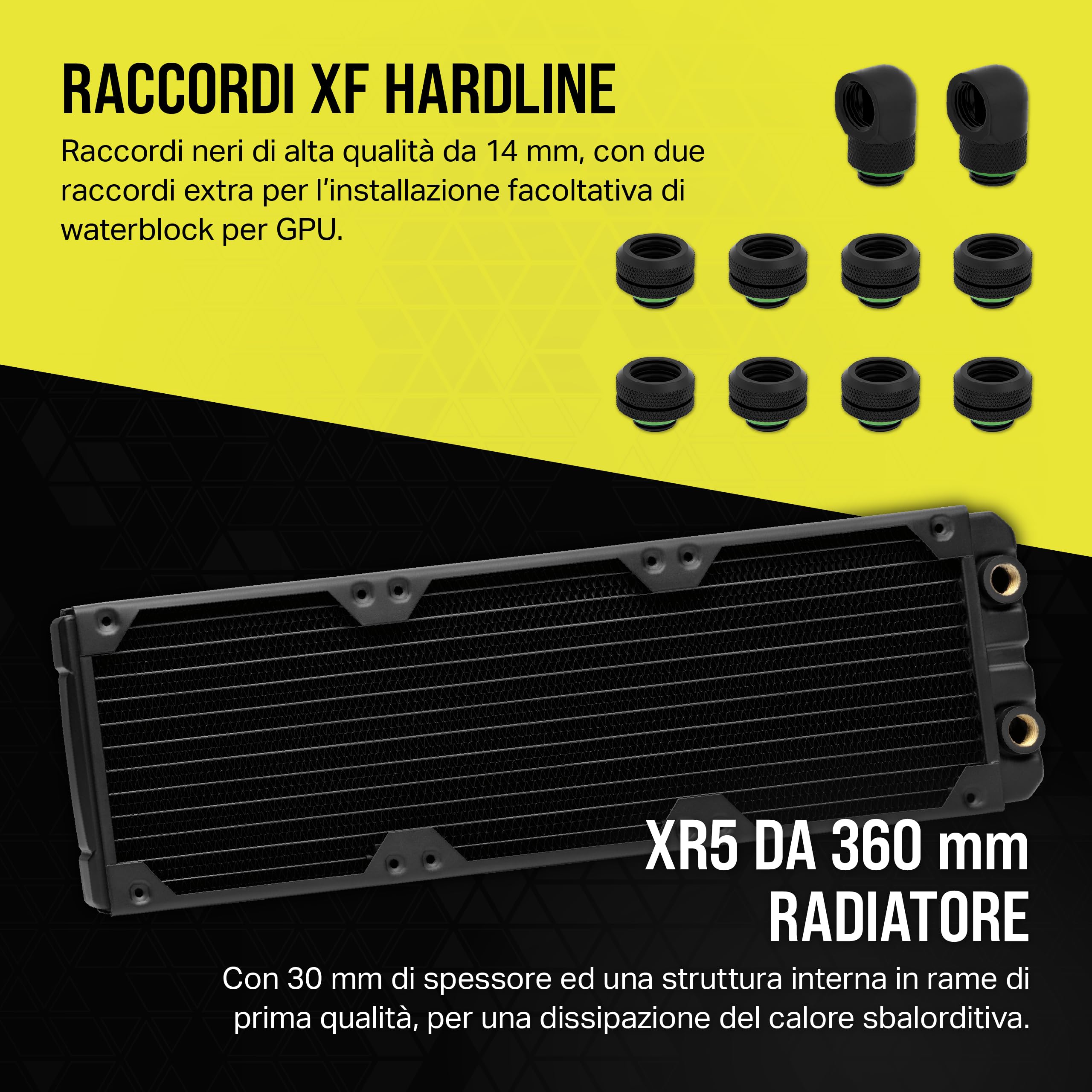 CORSAIR Hydro X Series iCUE LINK XH405i Kit Custom Loop – Waterblock per CPU XC7 ELITE – Pompa Serbatoio XD5 ELITE D5 – Radiatore XR5 da 360 mm – 3 Ventole QX120 RGB – Grigio Acciaio