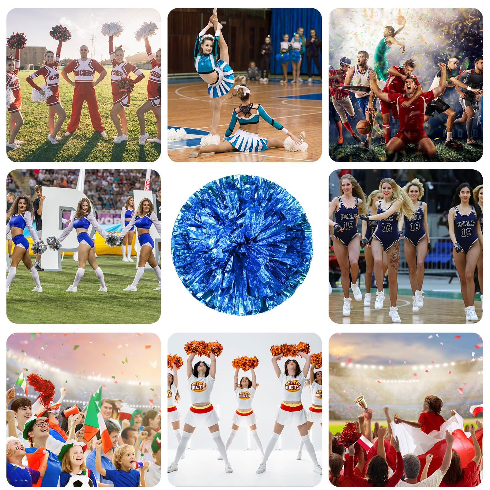 Pompon da cheerleading, 10 pezzi, con impugnatura a quattro dita, ideali per squadre sportive ﻿ (lago blu)