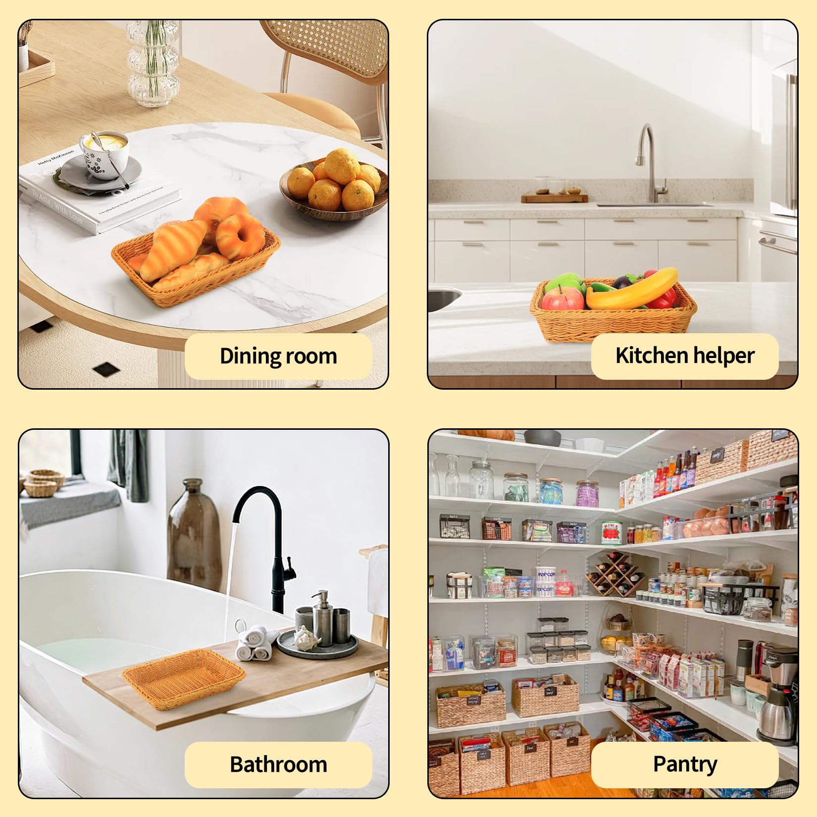 Set di 3 Cestino Pane da Tavola, Porta Pane da Cucina, Cestini Vimini, Cestini Regalo per Frutta, ristoranti, servizio di cibo, domestica (30 x 20 x 7 cm)