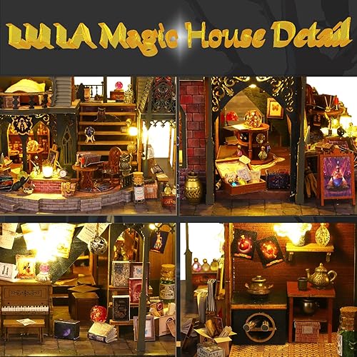 Miniatura 5 de Kisoy Casa de muñecas en miniatura con kit de muebles, modelo de casa hecha a mano para adolescentes y adultos, regalo (Luna Magic House)