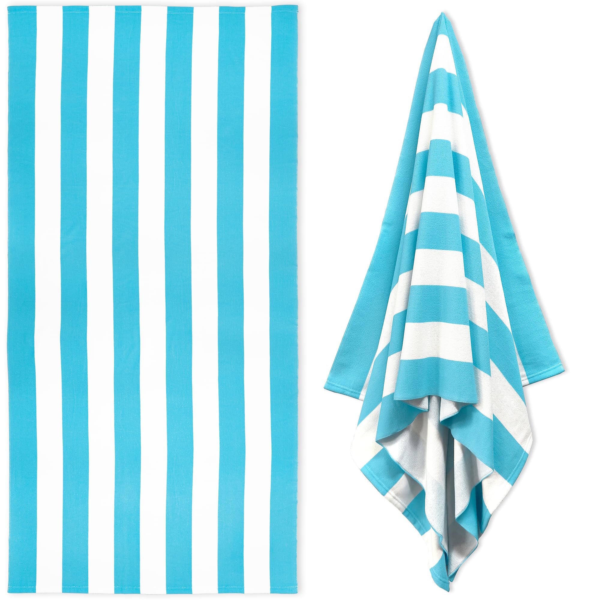 Large Oversized Beach Towel - 35 x 70 Inch Microfiber Pool Towel, Turquoise Striped Quick Dry Cabana Swim Towel