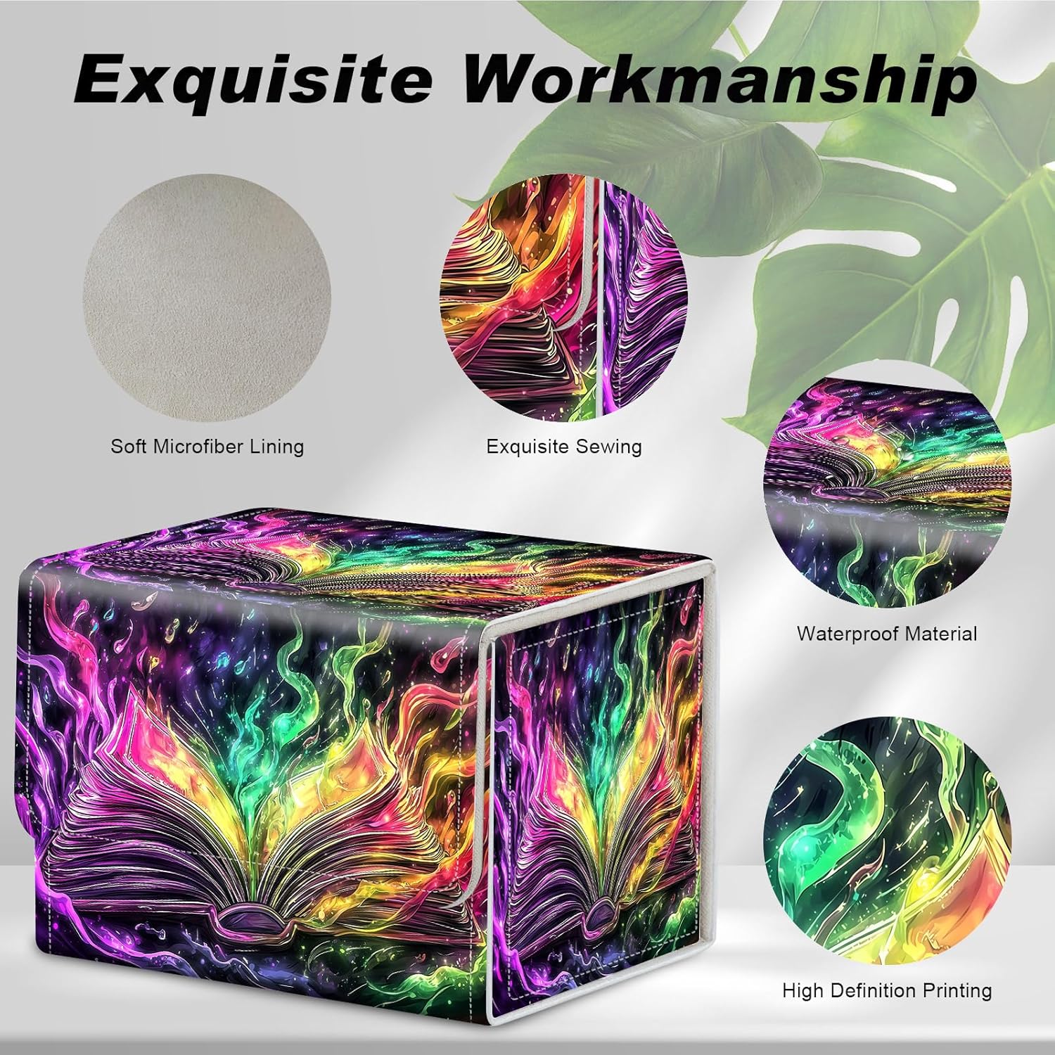 Card Game Storage Box for TCG Deck Box MTG Card Box Organizer Trading Card Case Commander Deck Box TCG Card Storage Box Magnetic Closure Creative Pattern Up to 200 Cards, Colorful Light Magic Book