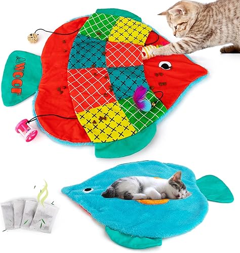 AWOOF Tapete para gatos, bonito tapete suave con hierba gatera, tapete de actividades para gatos, lavable a máquina, tapete de juego para gatos