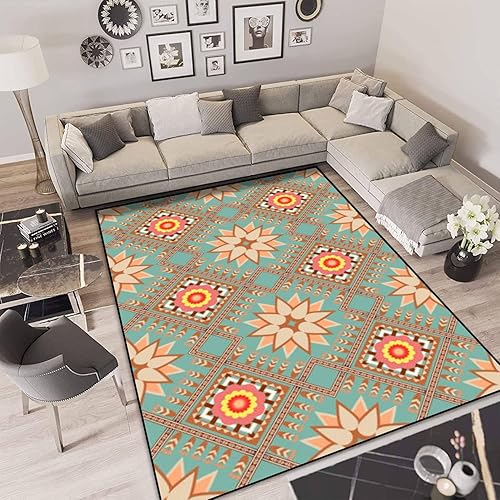 Miniatura 6 de Alfombra étnica lavable de 6 x 9 pies, alfombras grandes para dormitorio, cocina, sala de estar, alfombras antideslizantes para exteriores,