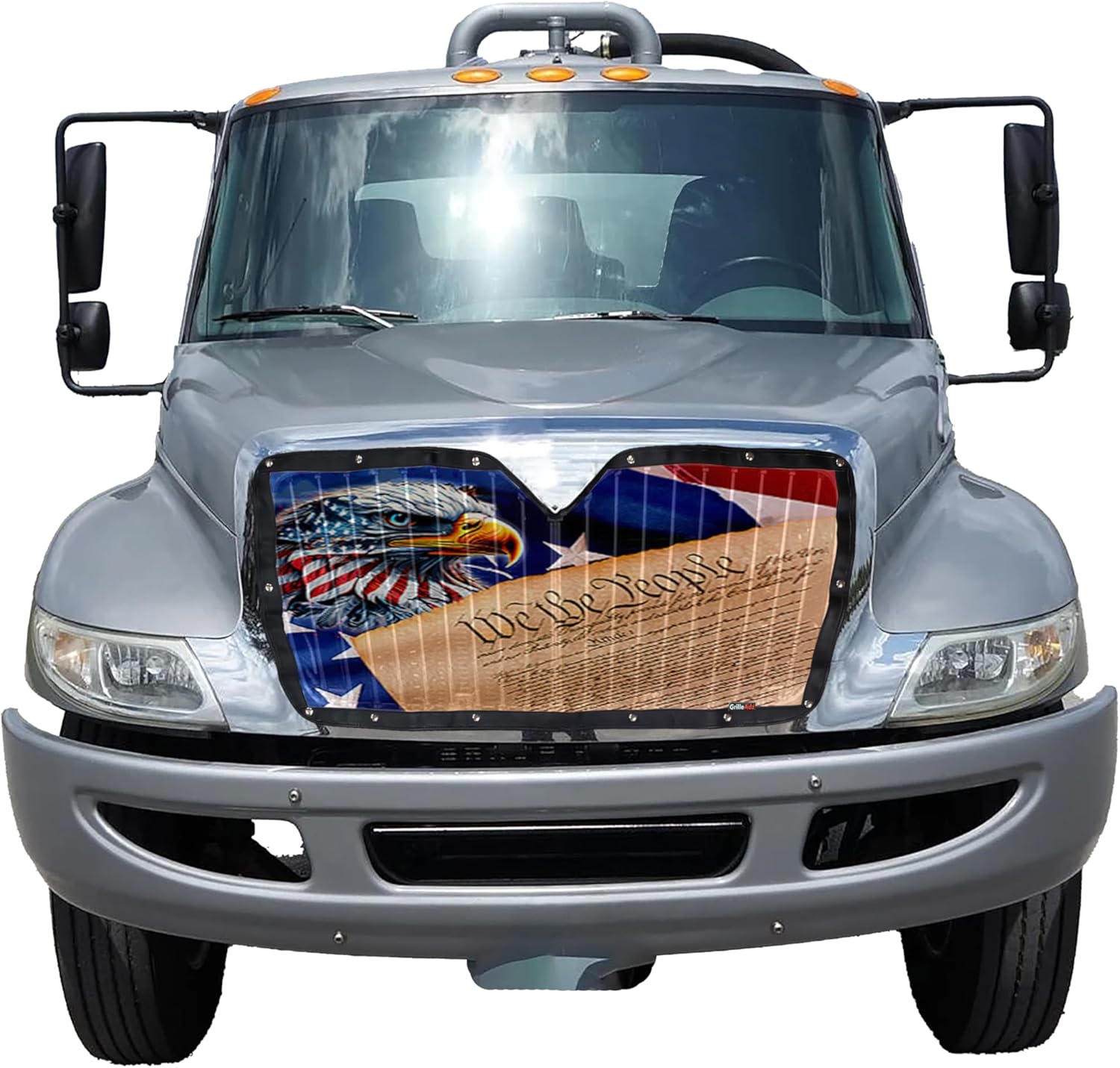 Patriotic Mesh Bug Screen Fits International 4300/4400/8500/Durastar/MV Years: 2001-2022 (Includes Installation kit) (Canadian Flag)