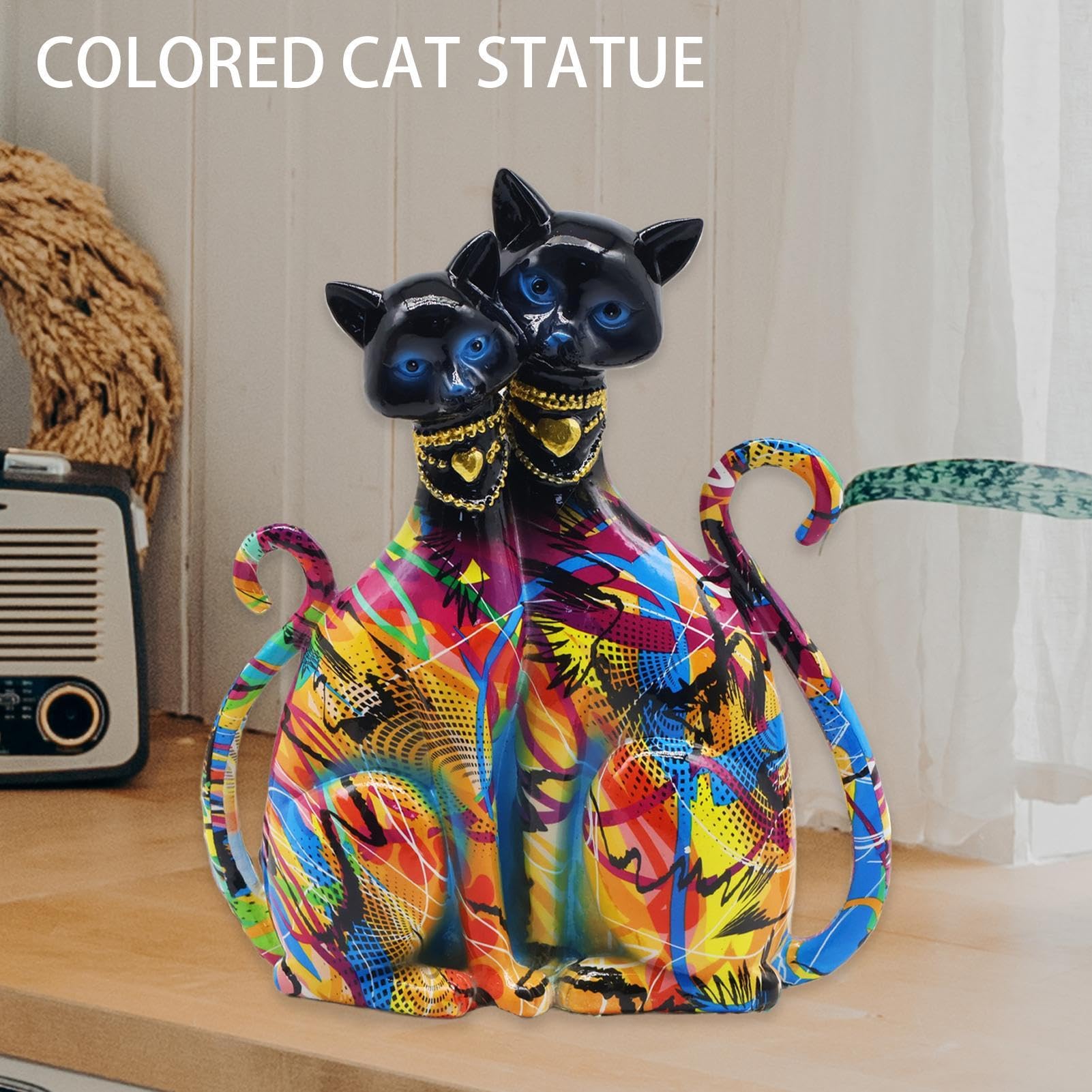 Figura Colorida de Gato | Estatua de Gatito de Resina | Escultura