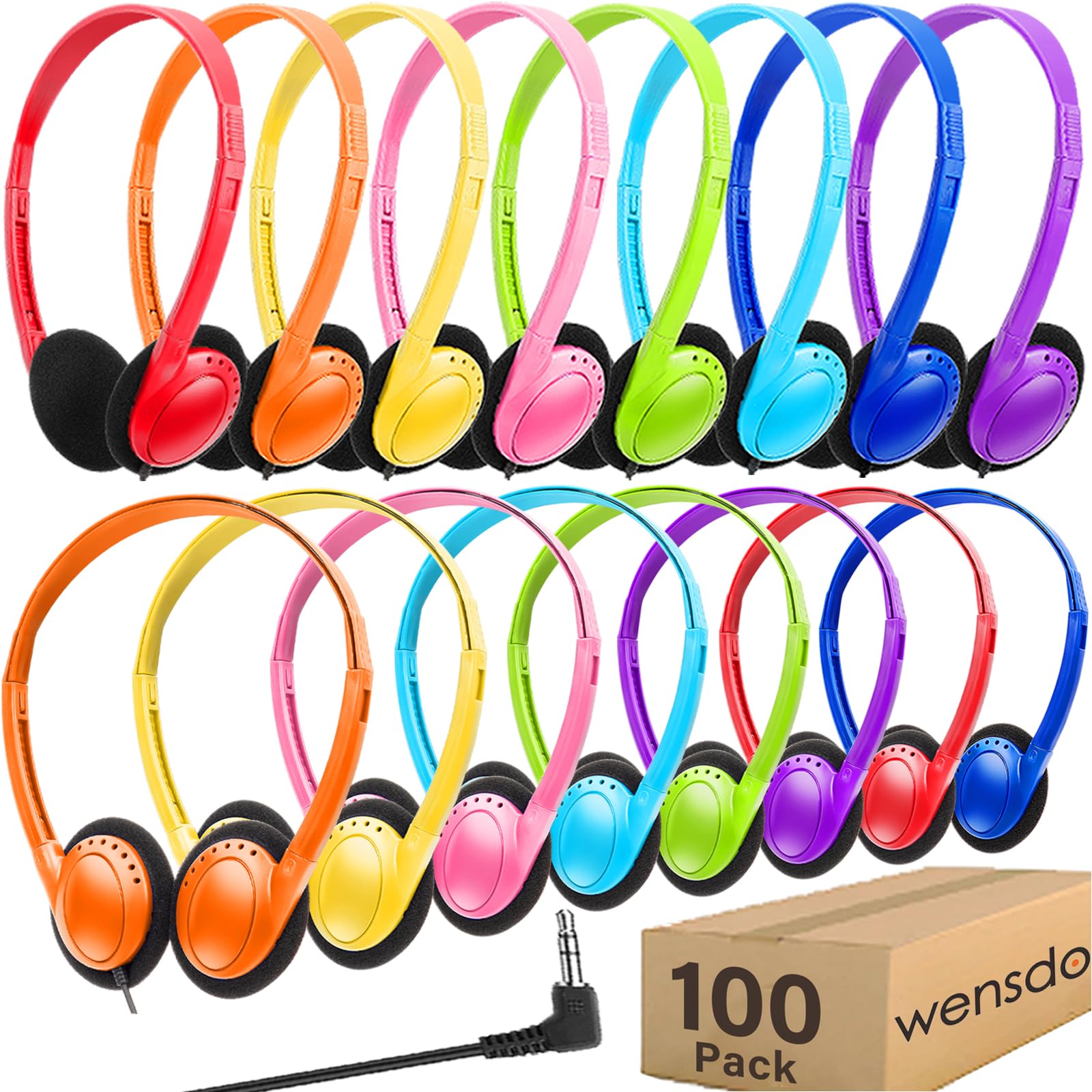 100 pack classroom headphones bulk for kids school white wire