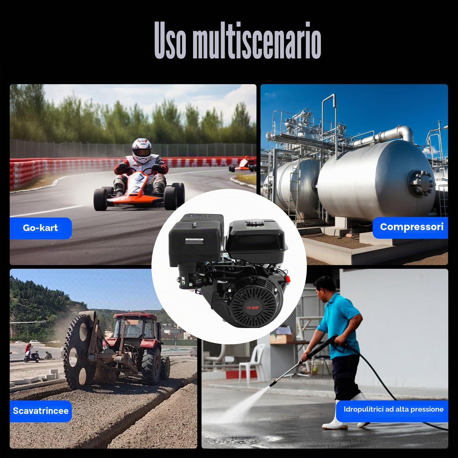 Motore a Benzina GXSFLG 15 CV 420CC, a 4 tempi, motore fisso, motore industriale, OHV con raffreddamento ad aria, albero da 25mm, 3600 giri/min, con funzione di allarme olio, per go-kart