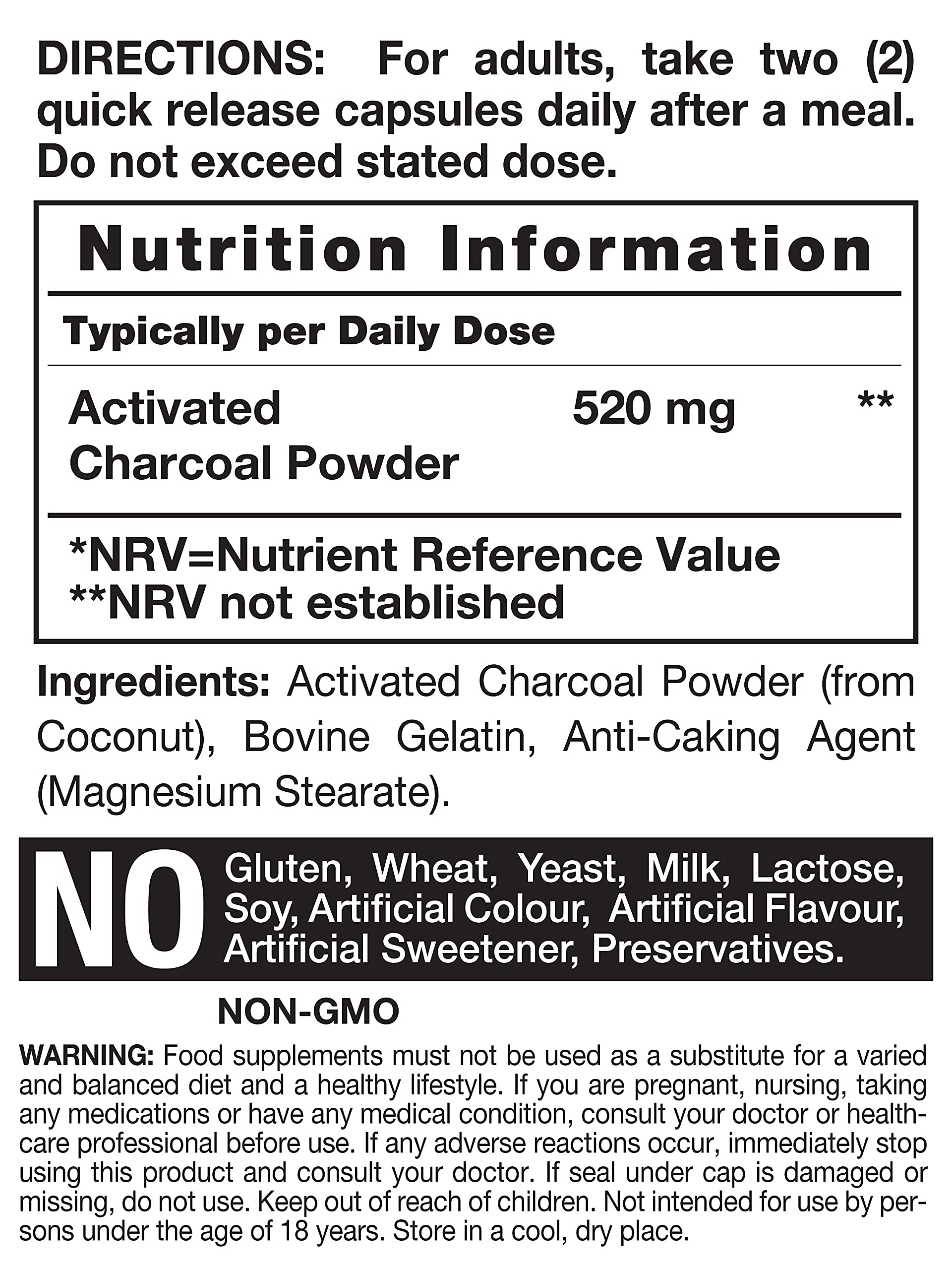 Buy Activated Charcoal 520mg 90 Capsules Natural Coconut Charcoal Capsules for Bloating, Gas