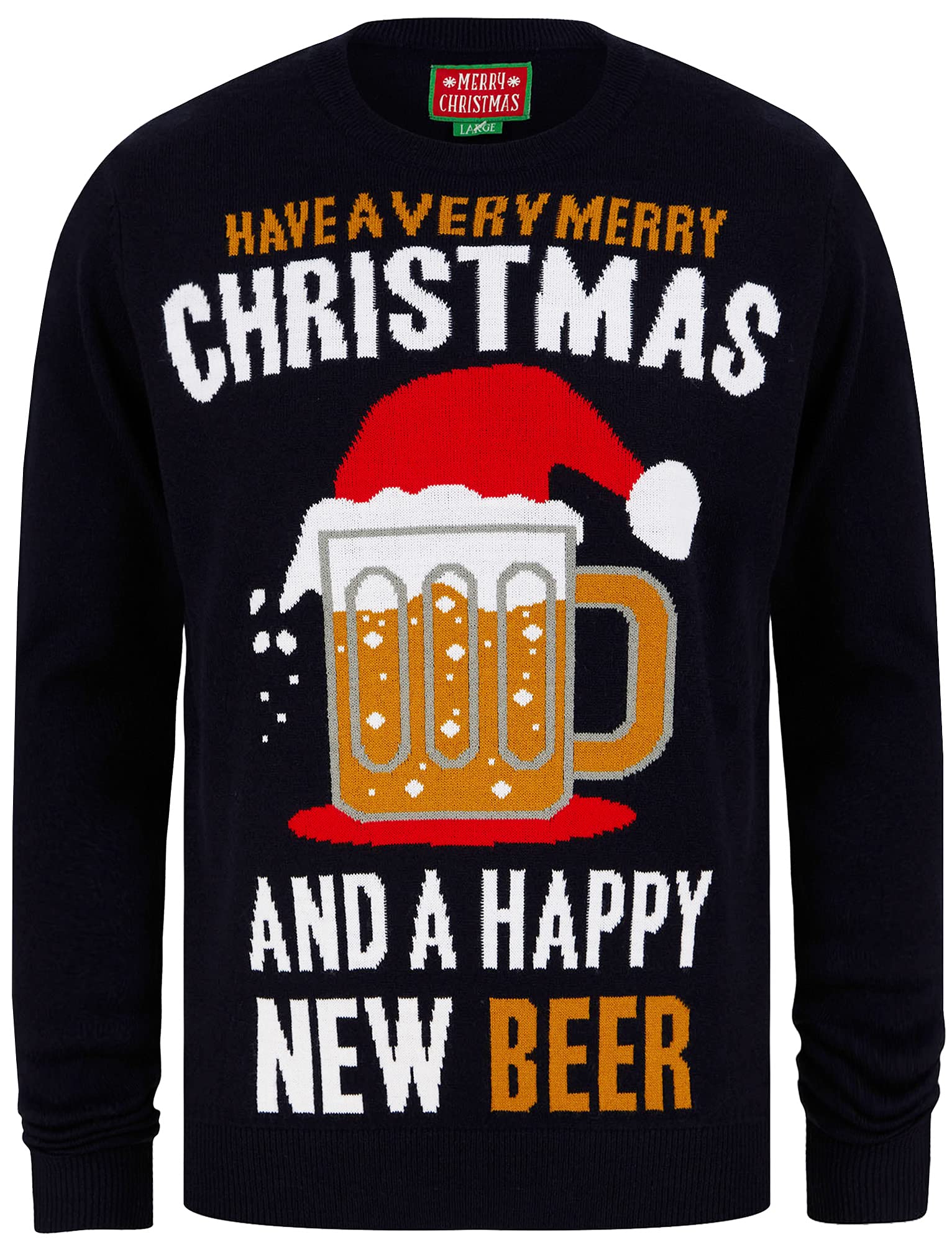 Xmas Pint Motif Novelty Christmas Jumper in Ink – Merry Christmas - S
