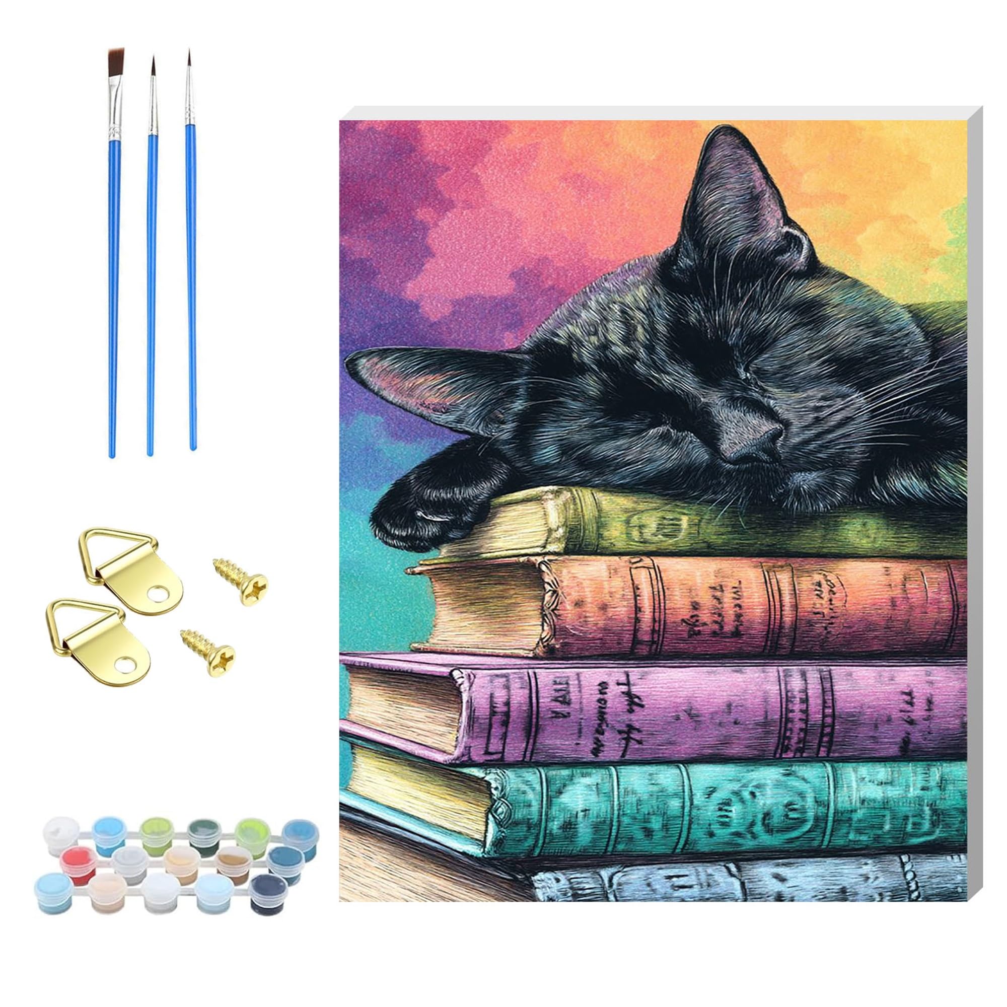 HEFEIS Wooden Framed Paint by Number for Adult,DIY Painting Kits for Adults,Color by Numbers Acrylic,Small Paint by Number Canvas Crafts Watercolor for Beginners Hoom Decor (Cat2)